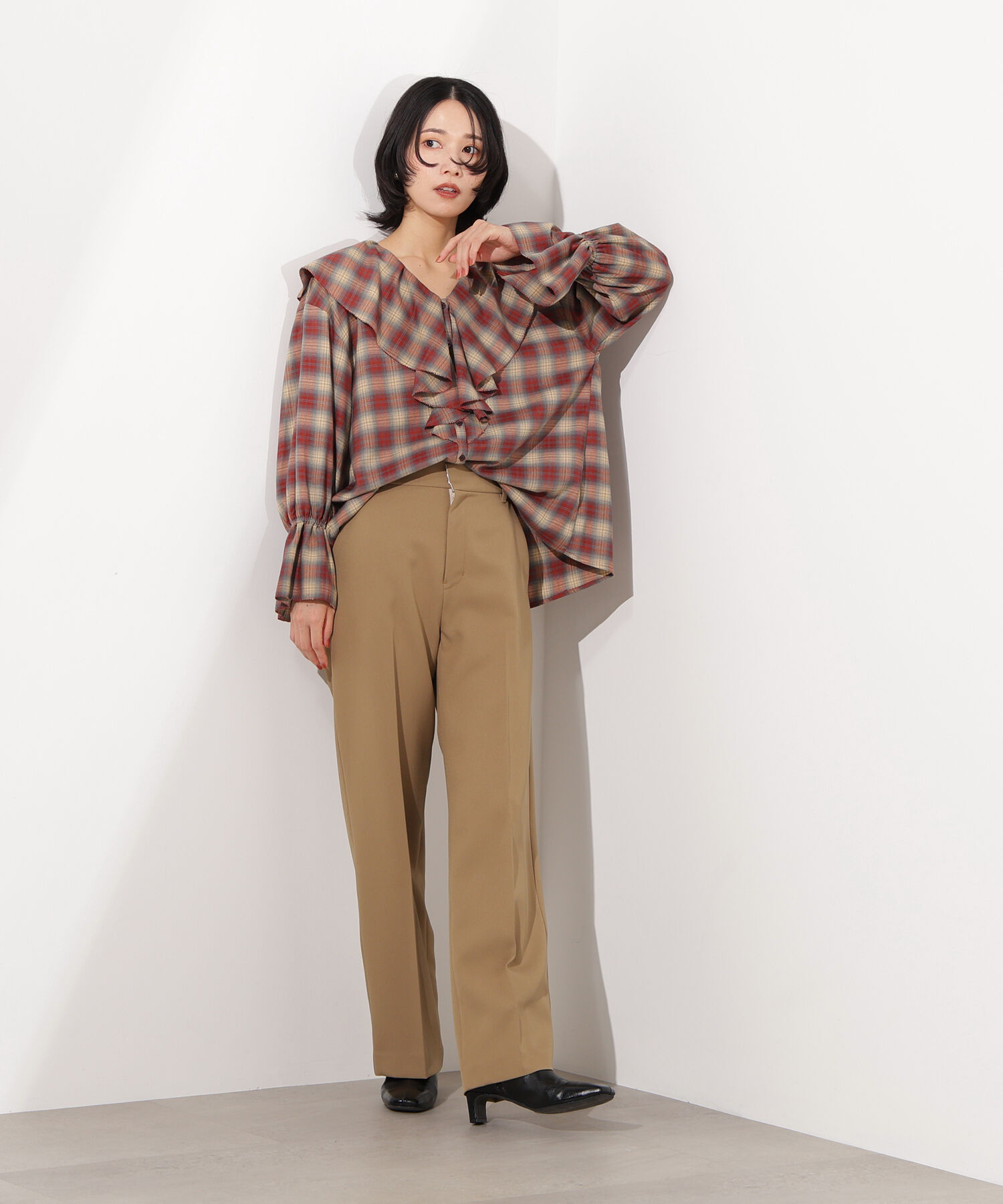  「チェックラッフルブラウス」|シャツ・ブラウス|