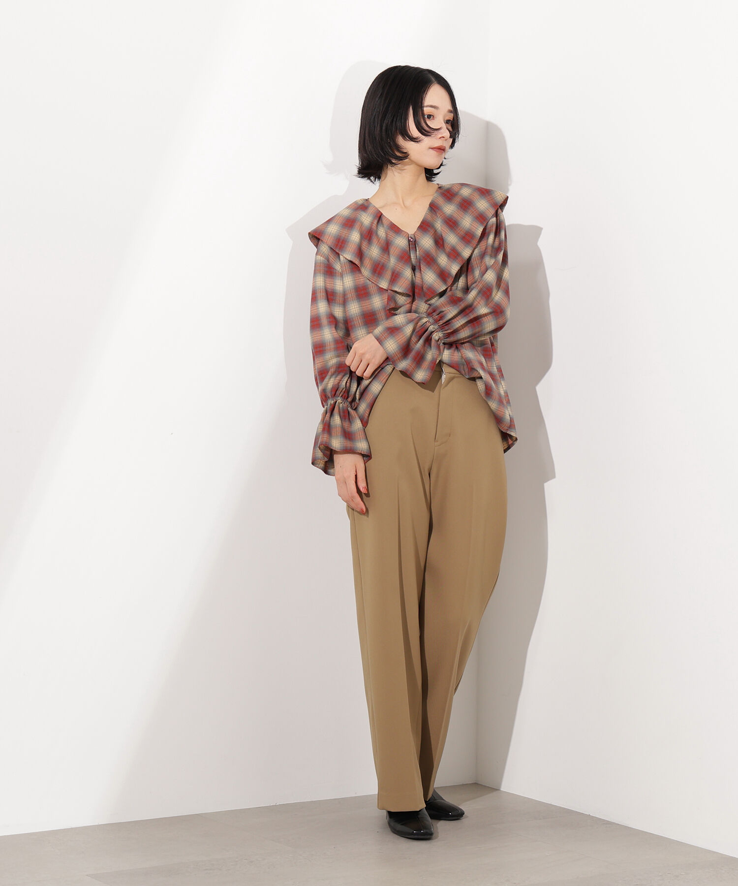  「チェックラッフルブラウス」|シャツ・ブラウス|