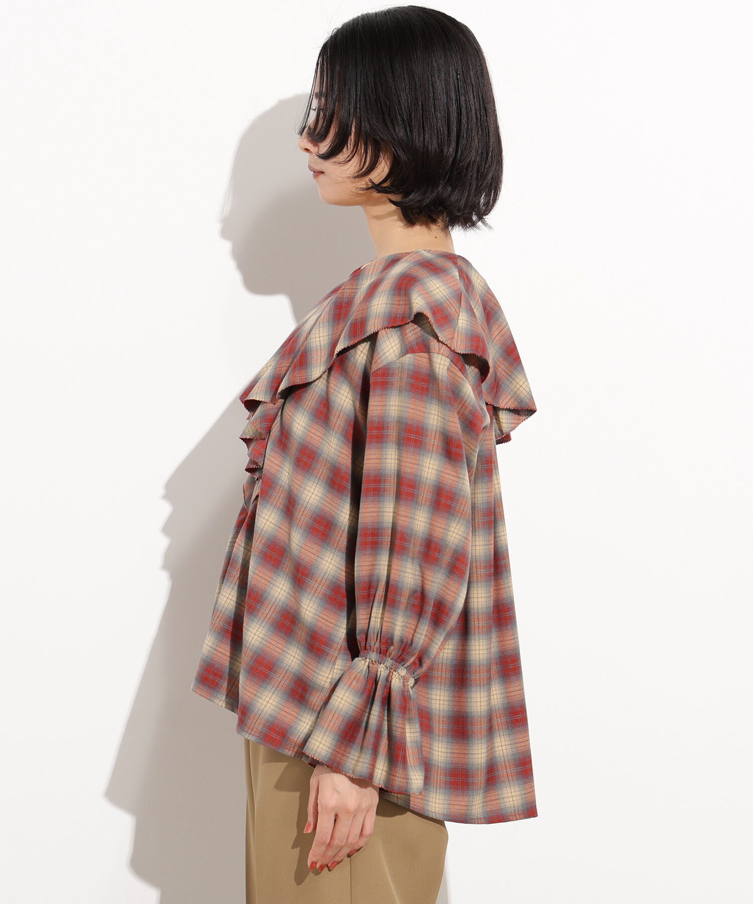  「チェックラッフルブラウス」|シャツ・ブラウス|