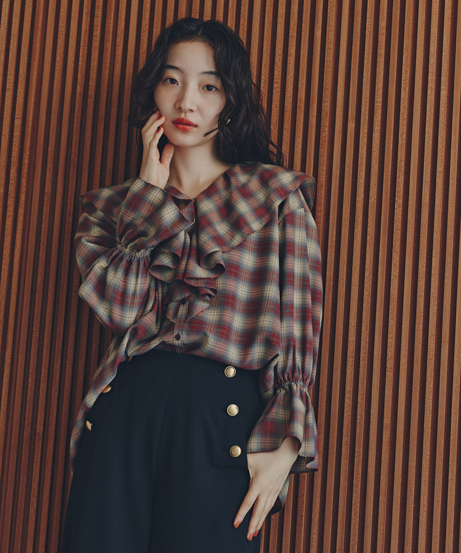  「チェックラッフルブラウス」|シャツ・ブラウス|