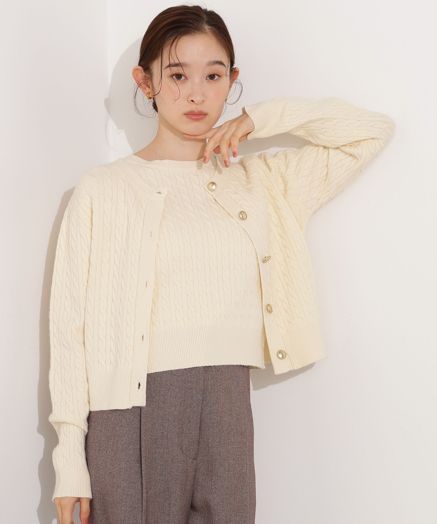  「メタルボタンケーブルアンサンブル」|ニット・セーター|