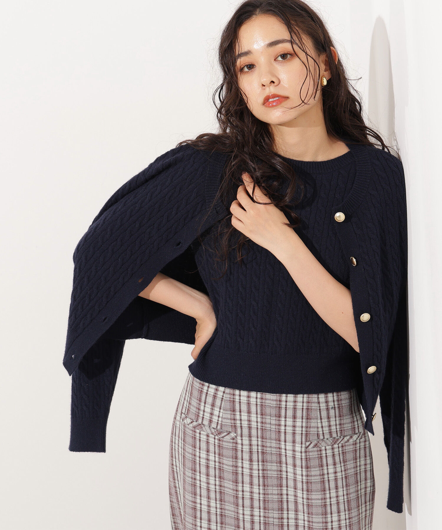  「メタルボタンケーブルアンサンブル」|ニット・セーター|