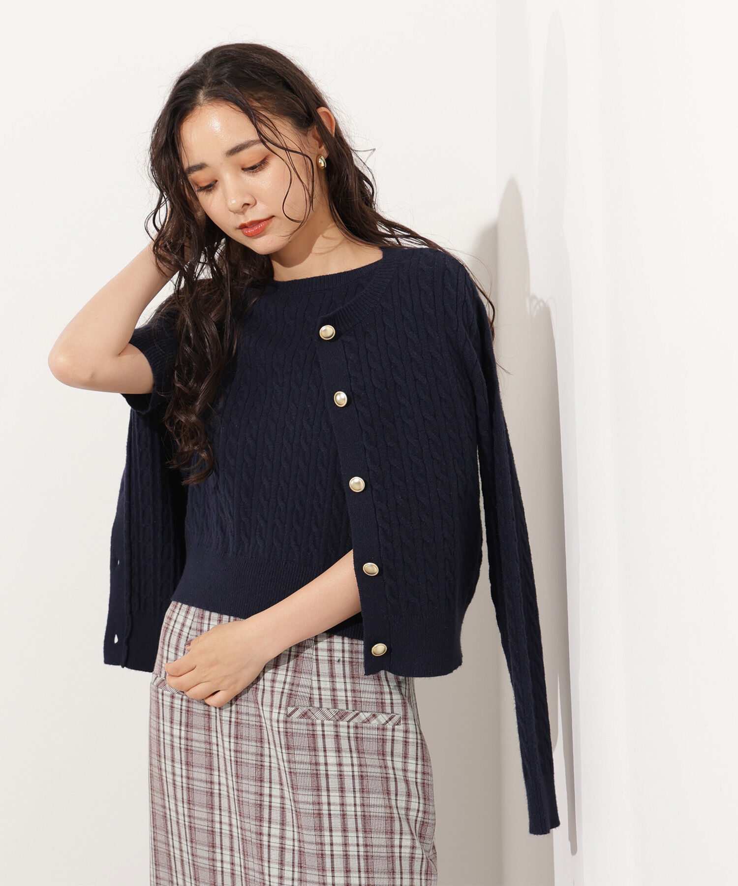  「メタルボタンケーブルアンサンブル」|ニット・セーター|