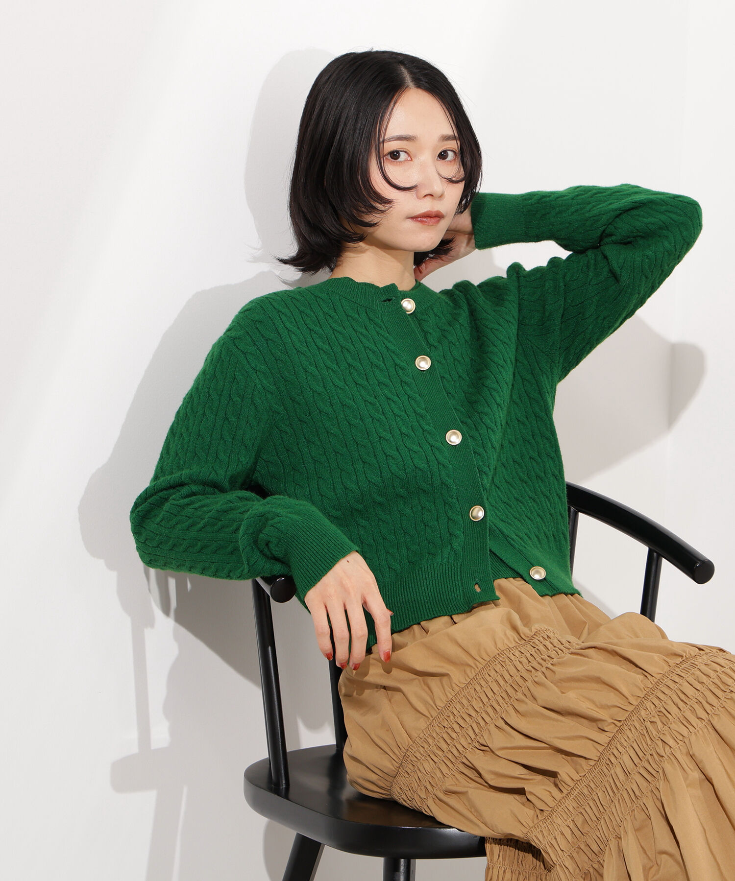  「メタルボタンケーブルアンサンブル」|ニット・セーター|