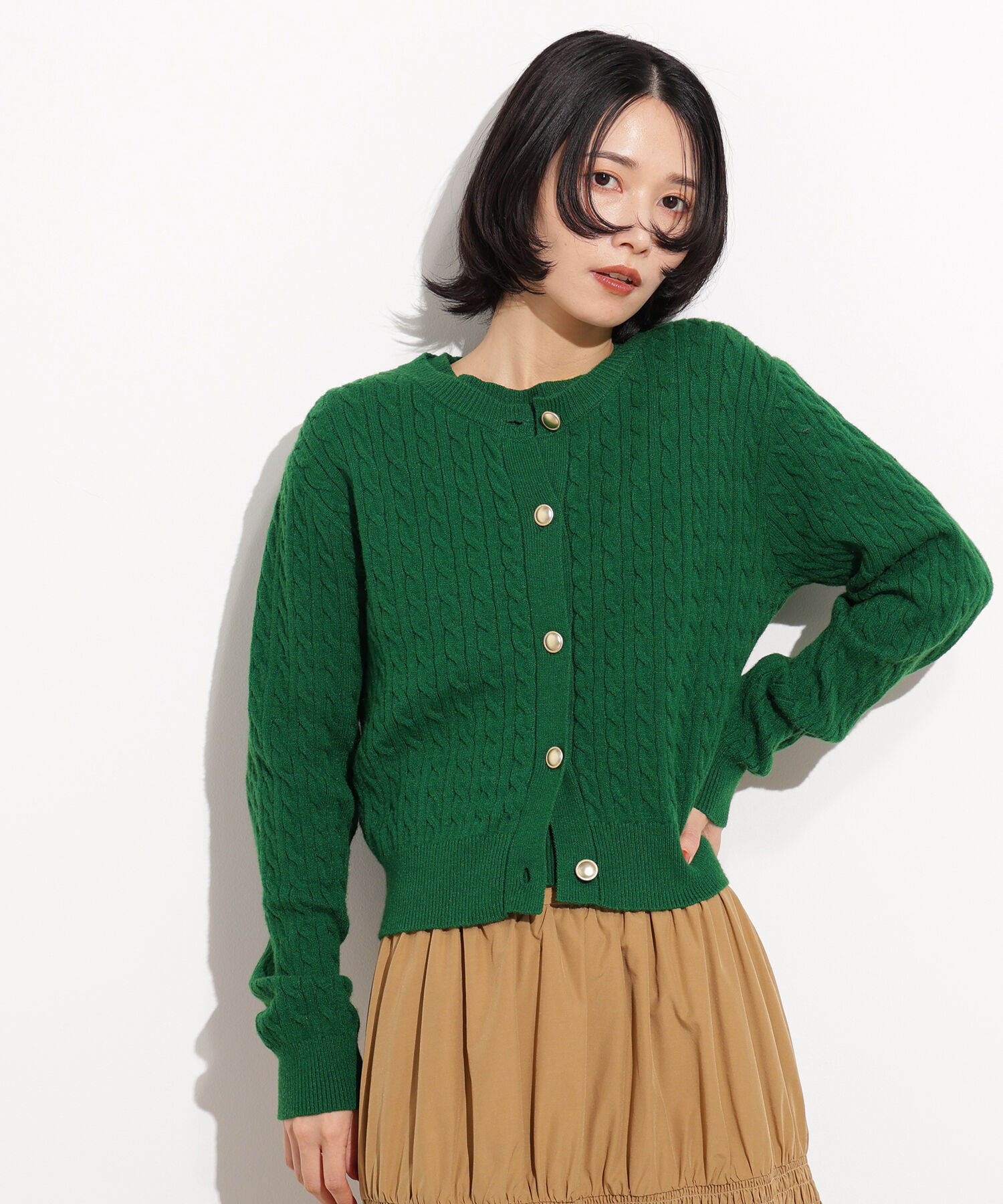  「メタルボタンケーブルアンサンブル」|ニット・セーター|