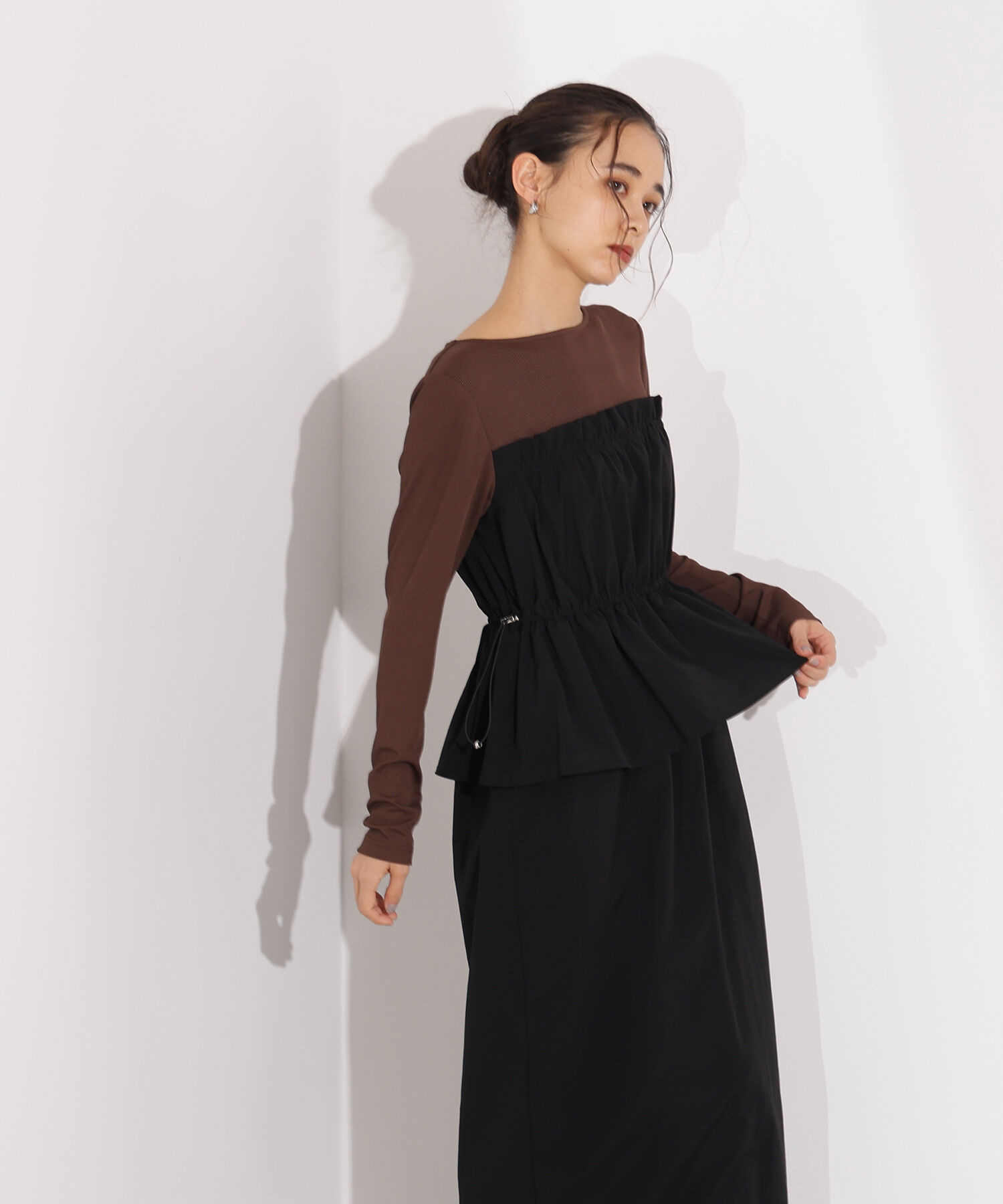  「ドロストコードドッキングワンピース長袖」|ワンピース|