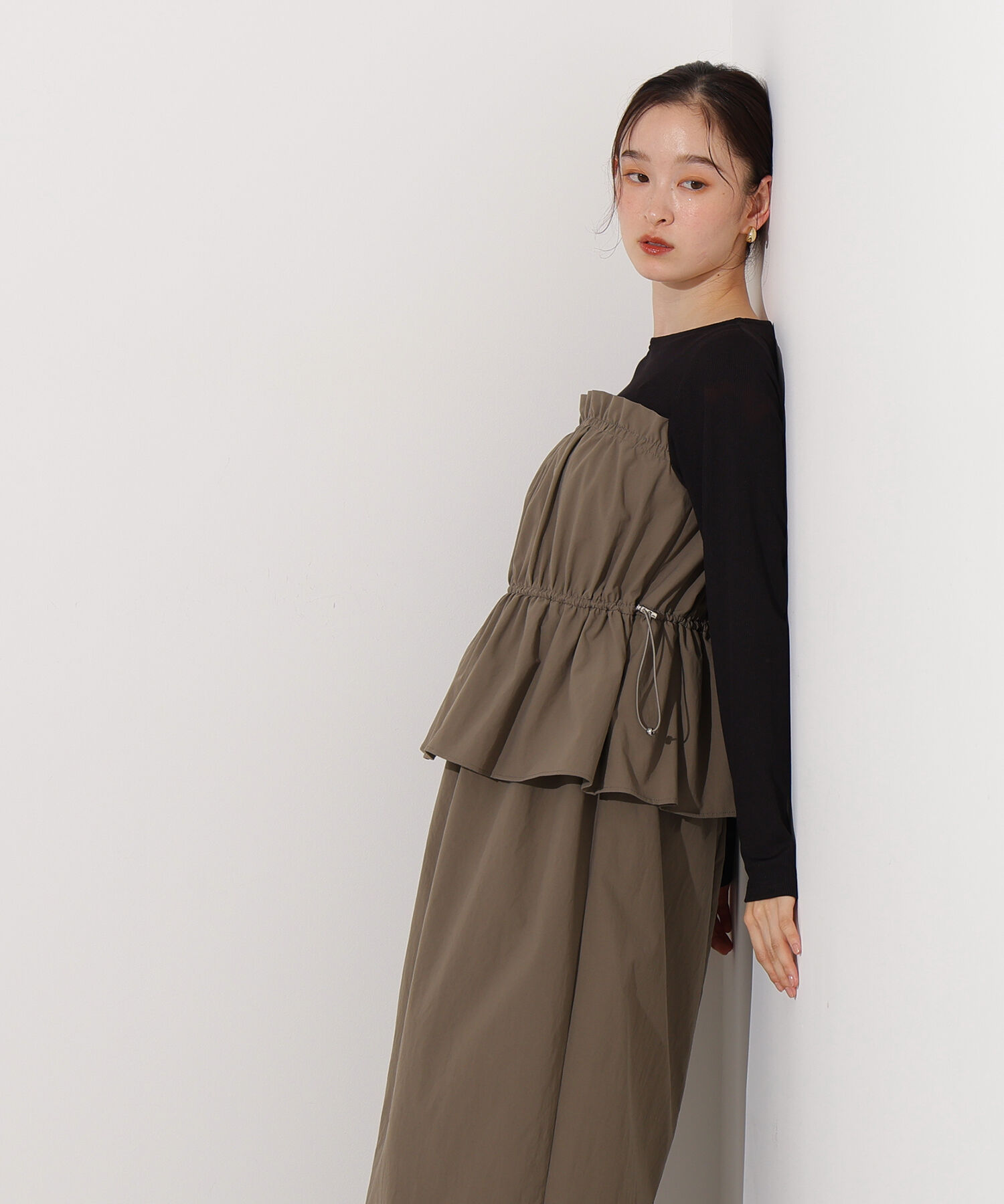  「ドロストコードドッキングワンピース長袖」|ワンピース|