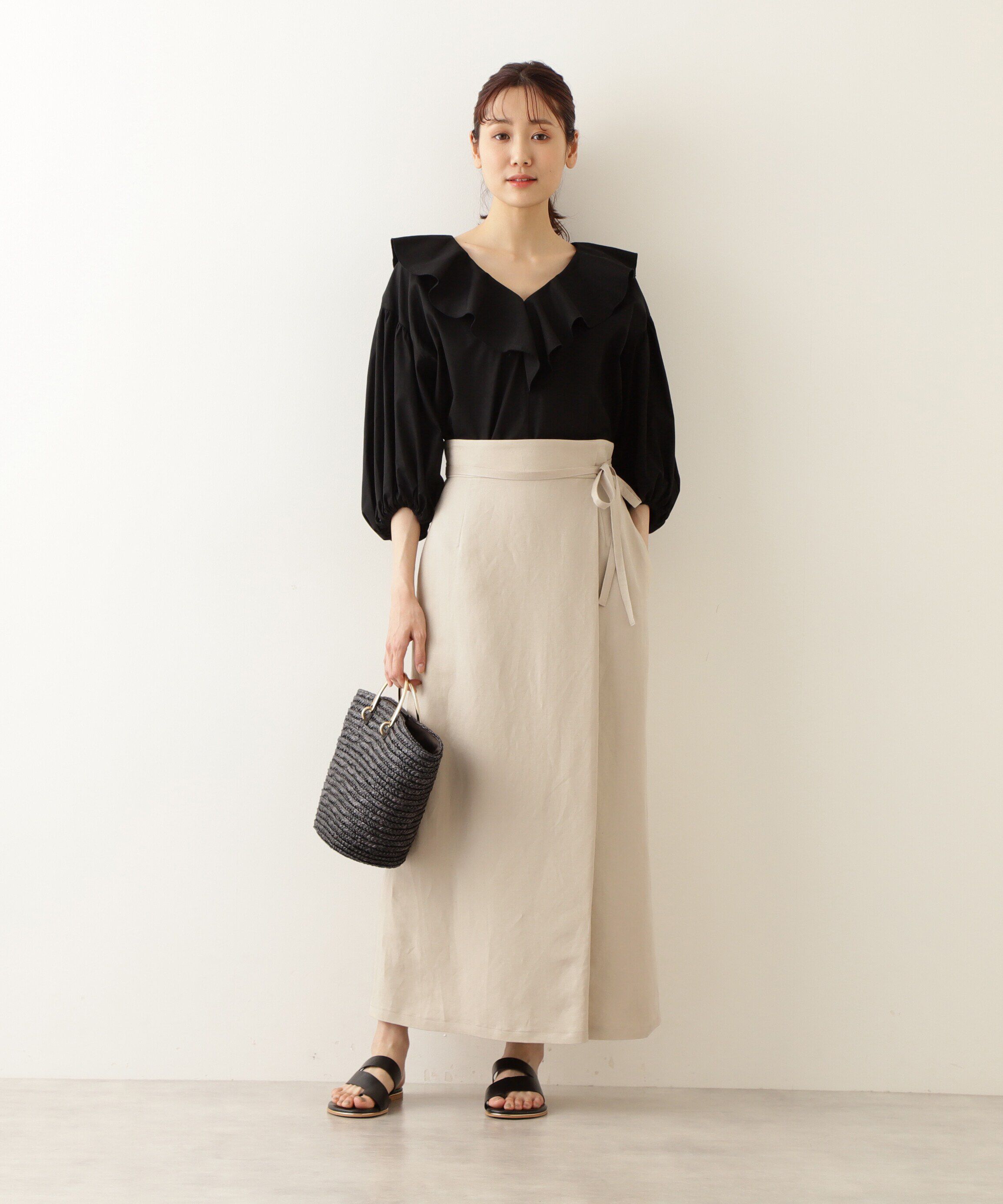  「麻混ラップストレートスカート」|スカート|