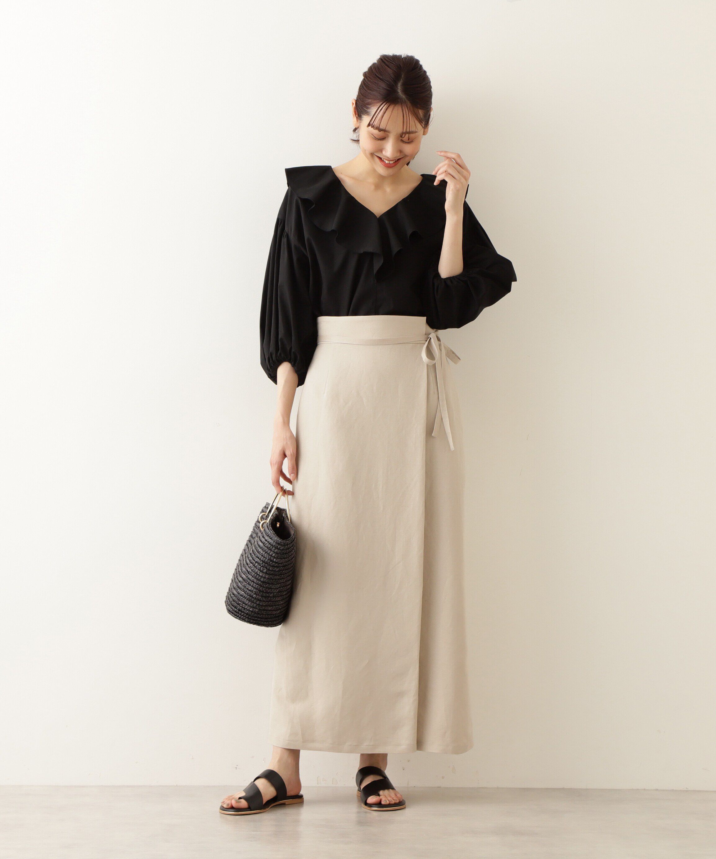  「麻混ラップストレートスカート」|スカート|