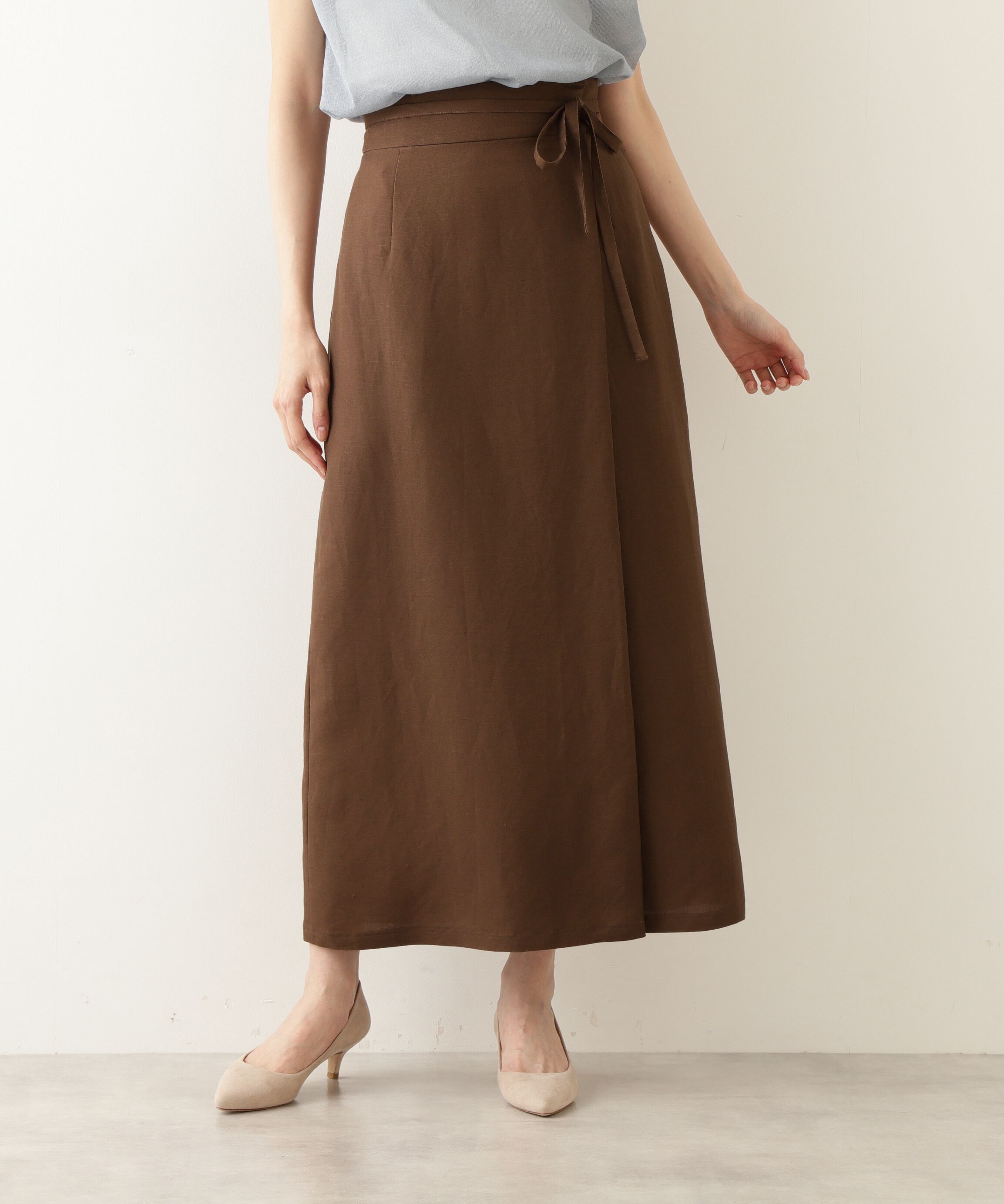  「麻混ラップストレートスカート」|スカート|ブラウン