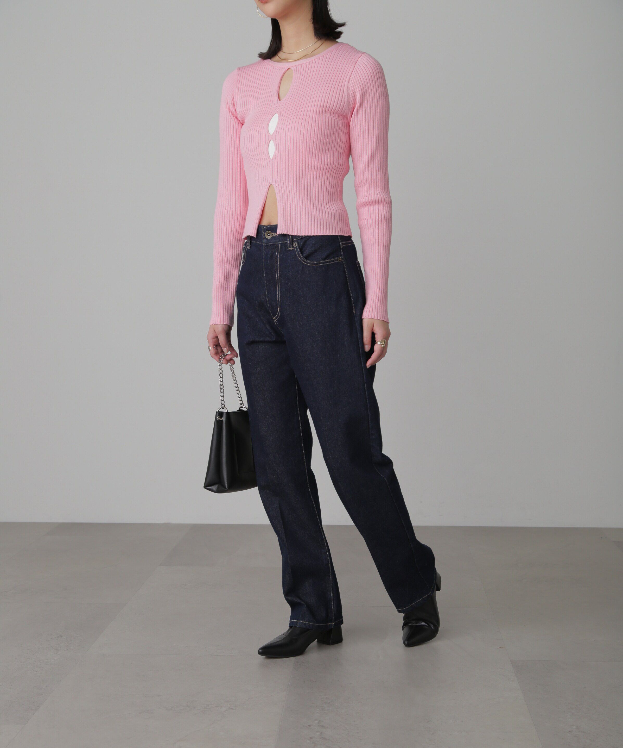  「前後2Wayスリットカットアウトリブニット」|ニット・セーター|