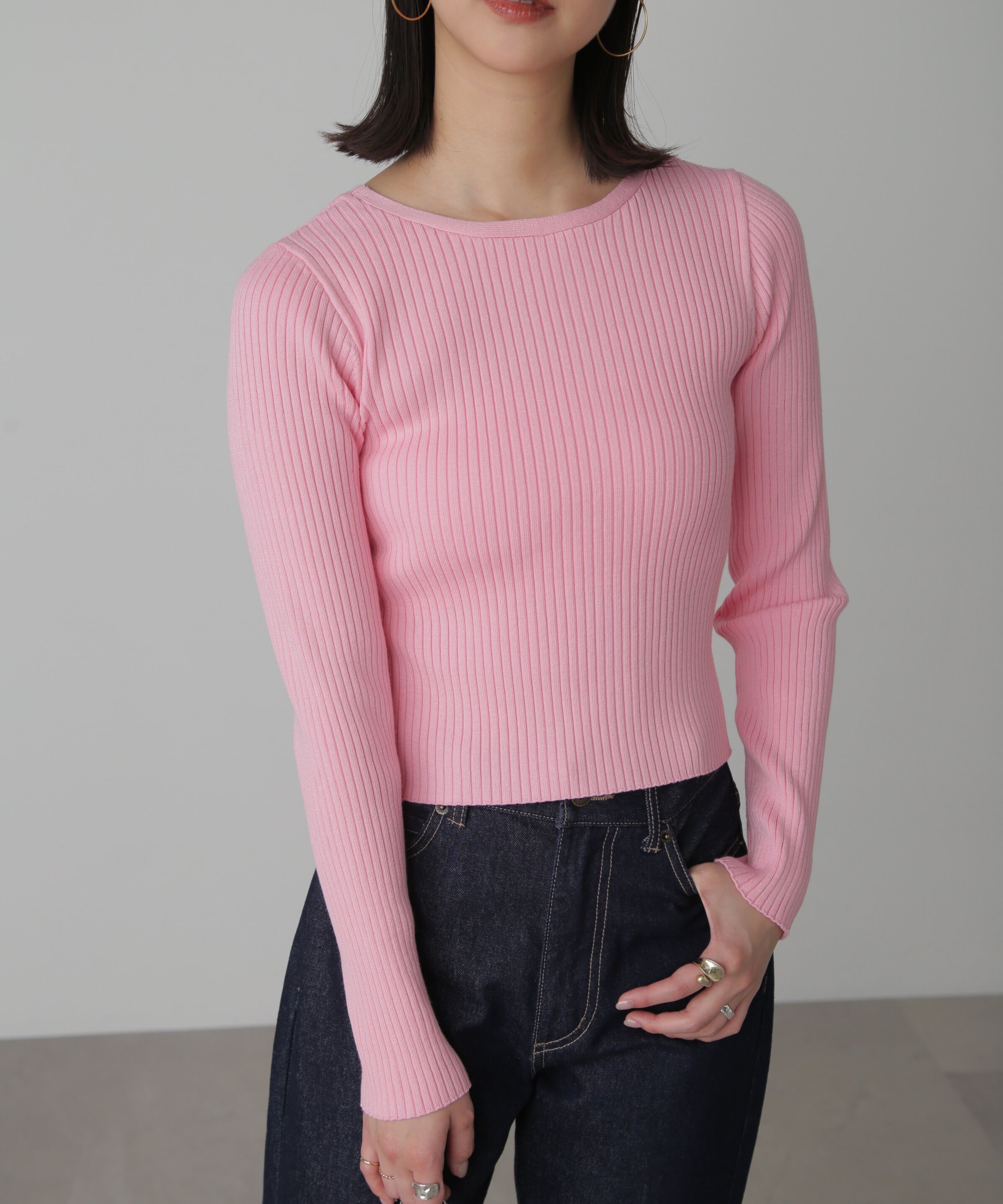  「前後2Wayスリットカットアウトリブニット」|ニット・セーター|