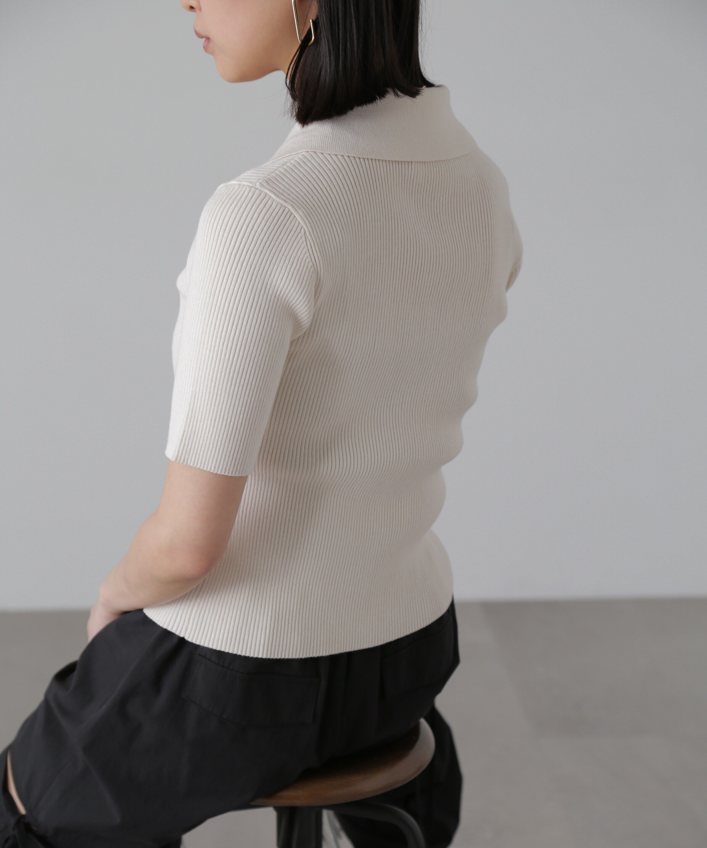  「ジップアップ半袖リブニット」|ニット・セーター|