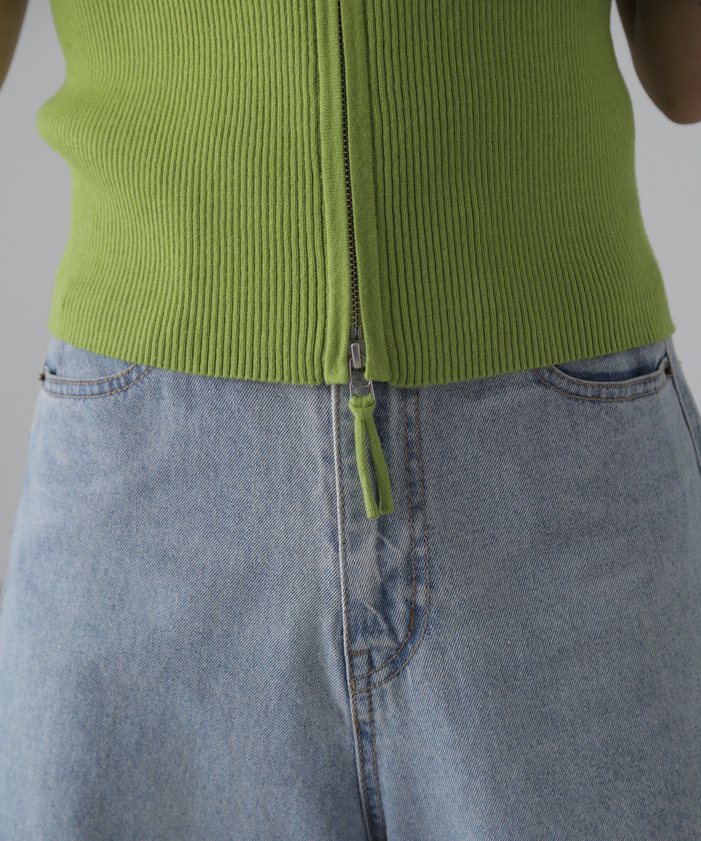  「ジップアップ半袖リブニット」|ニット・セーター|