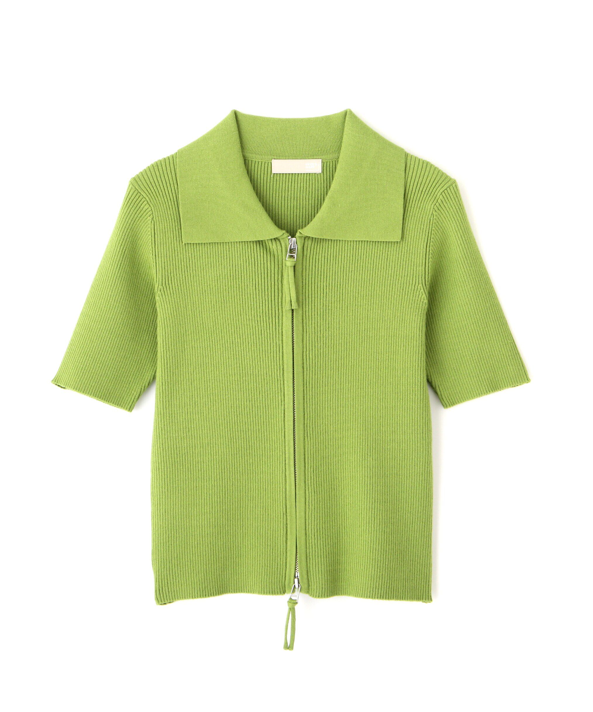  「ジップアップ半袖リブニット」|ニット・セーター|