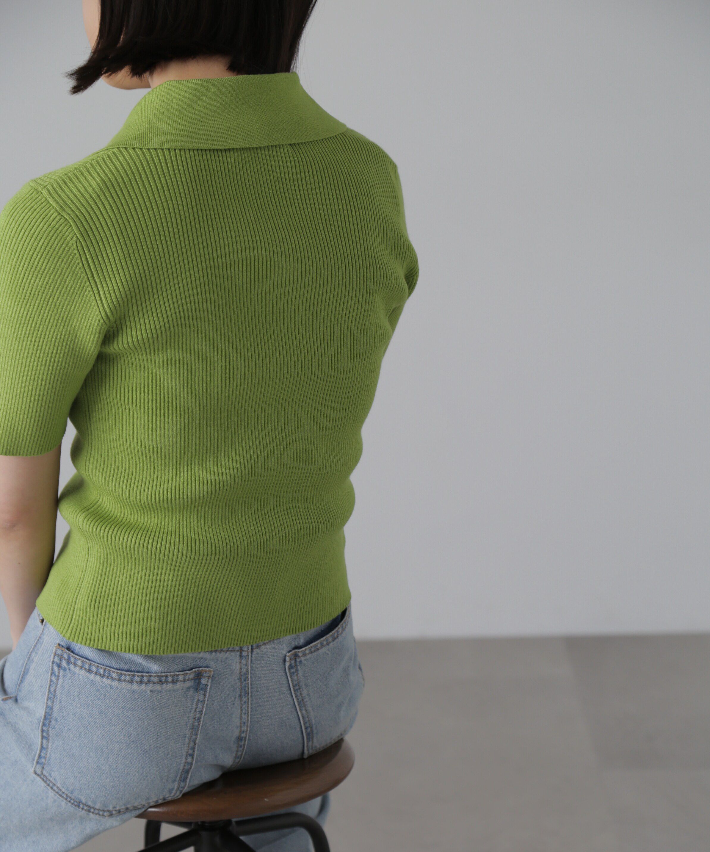  「ジップアップ半袖リブニット」|ニット・セーター|