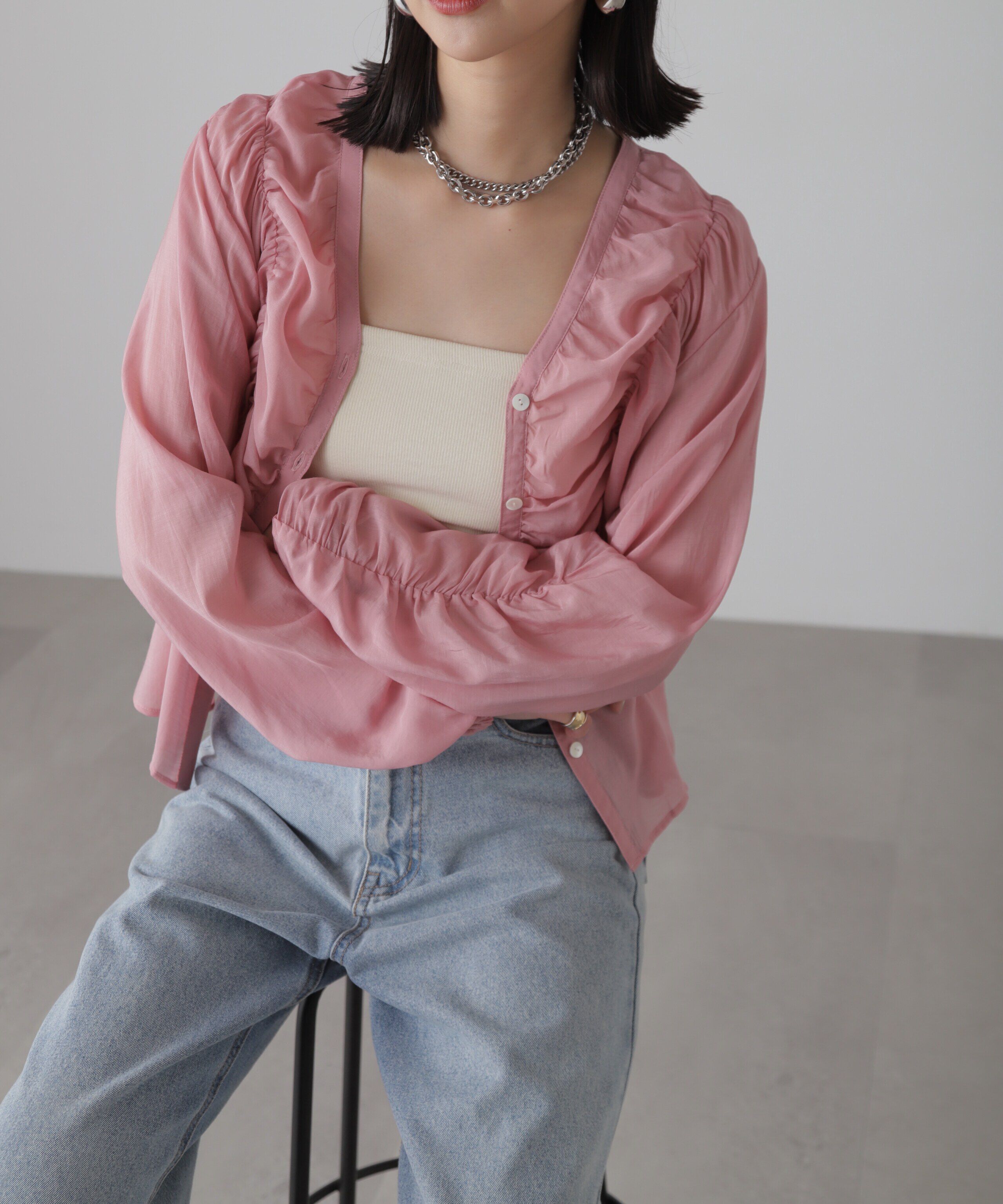  「Vネックシャーリングブラウス」|シャツ・ブラウス|