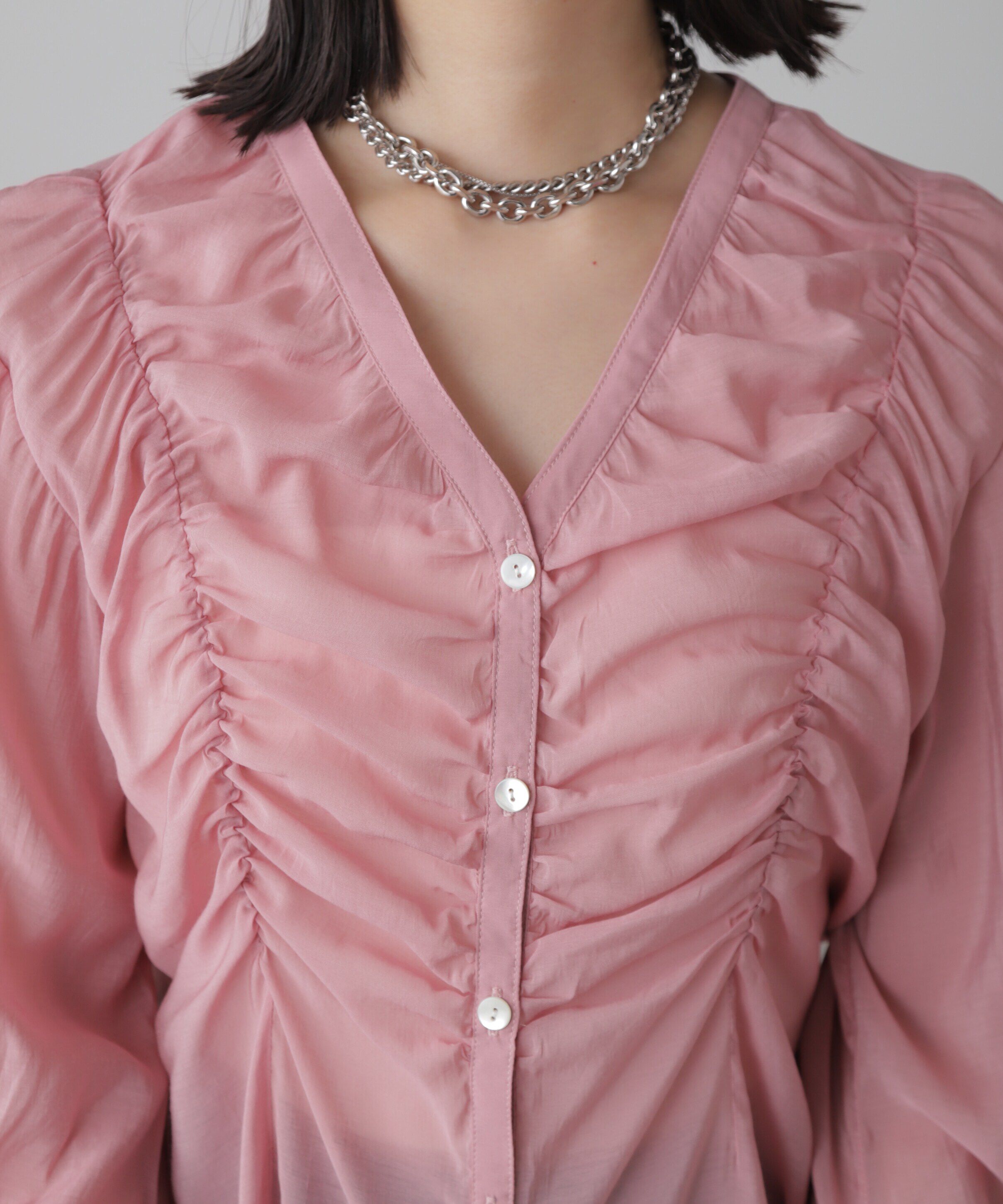  「Vネックシャーリングブラウス」|シャツ・ブラウス|