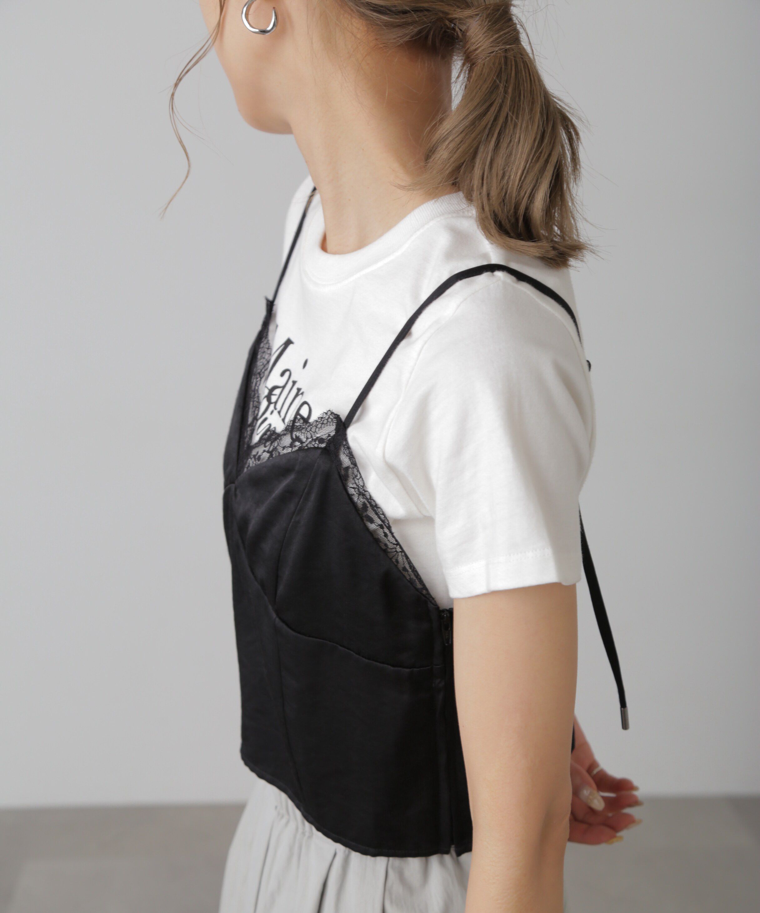  「サテンレースキャミソール」|シャツ・ブラウス|