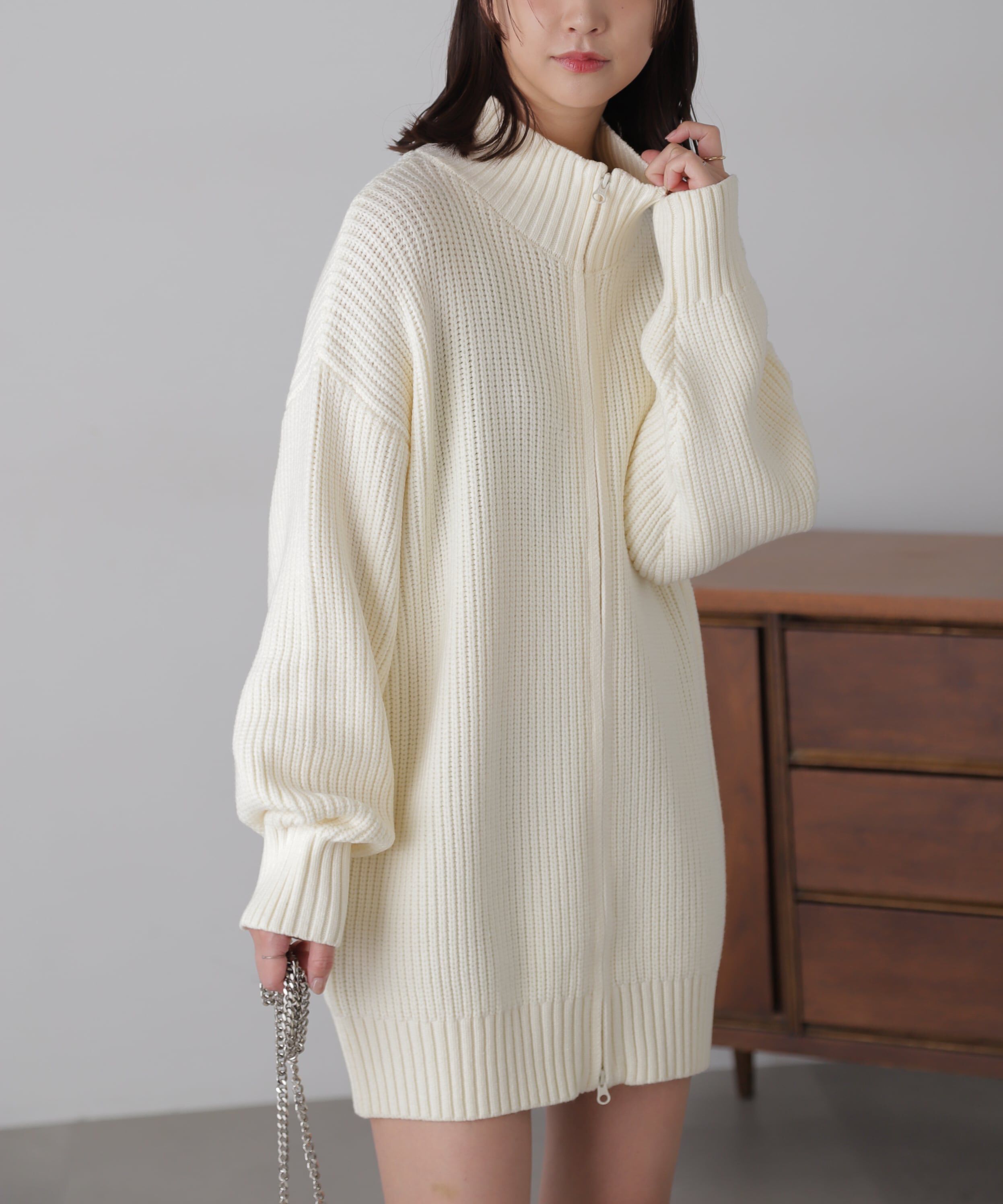  「ジップニットミニワンピース」|ワンピース|