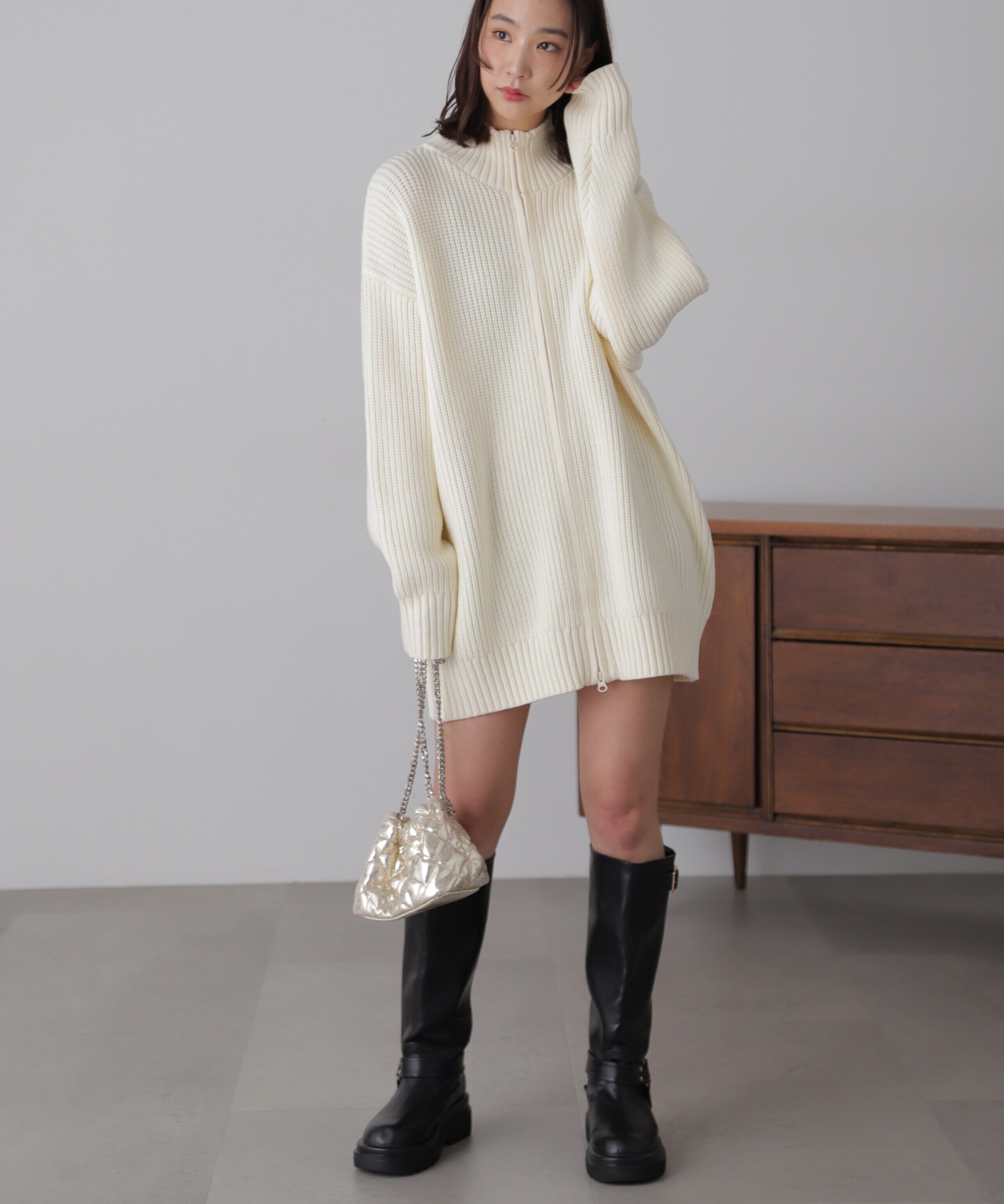  「ジップニットミニワンピース」|ワンピース|