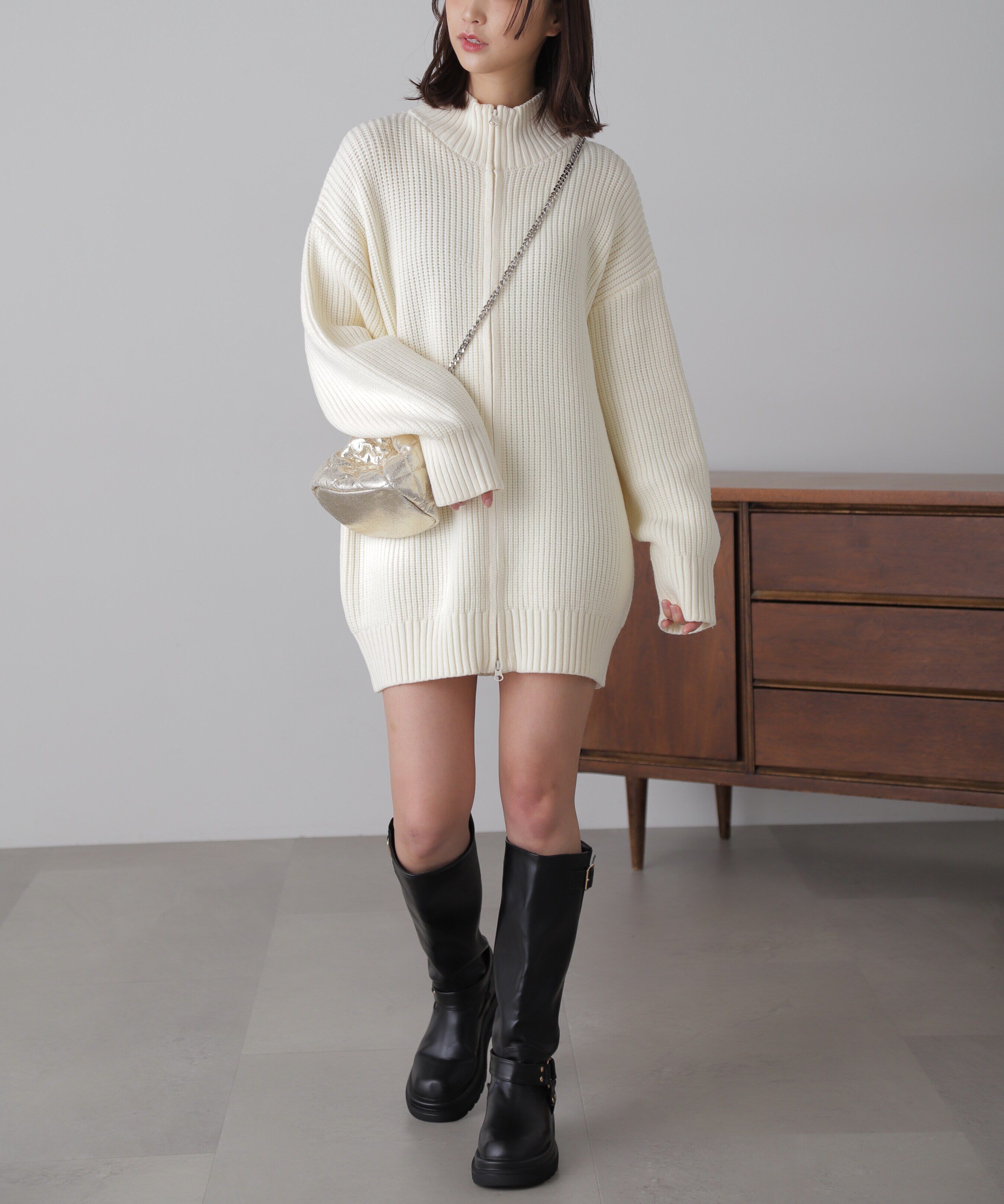  「ジップニットミニワンピース」|ワンピース|