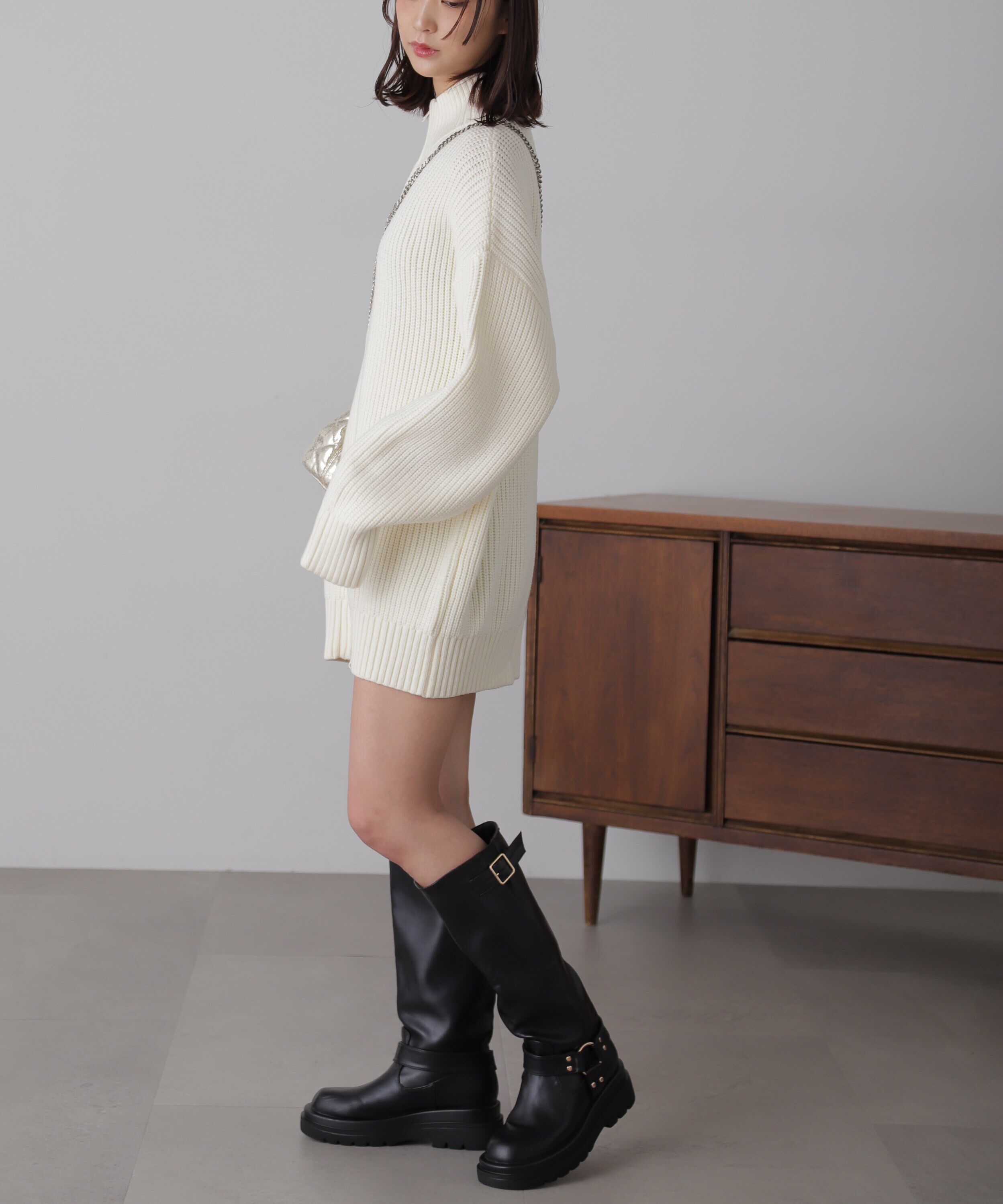  「ジップニットミニワンピース」|ワンピース|