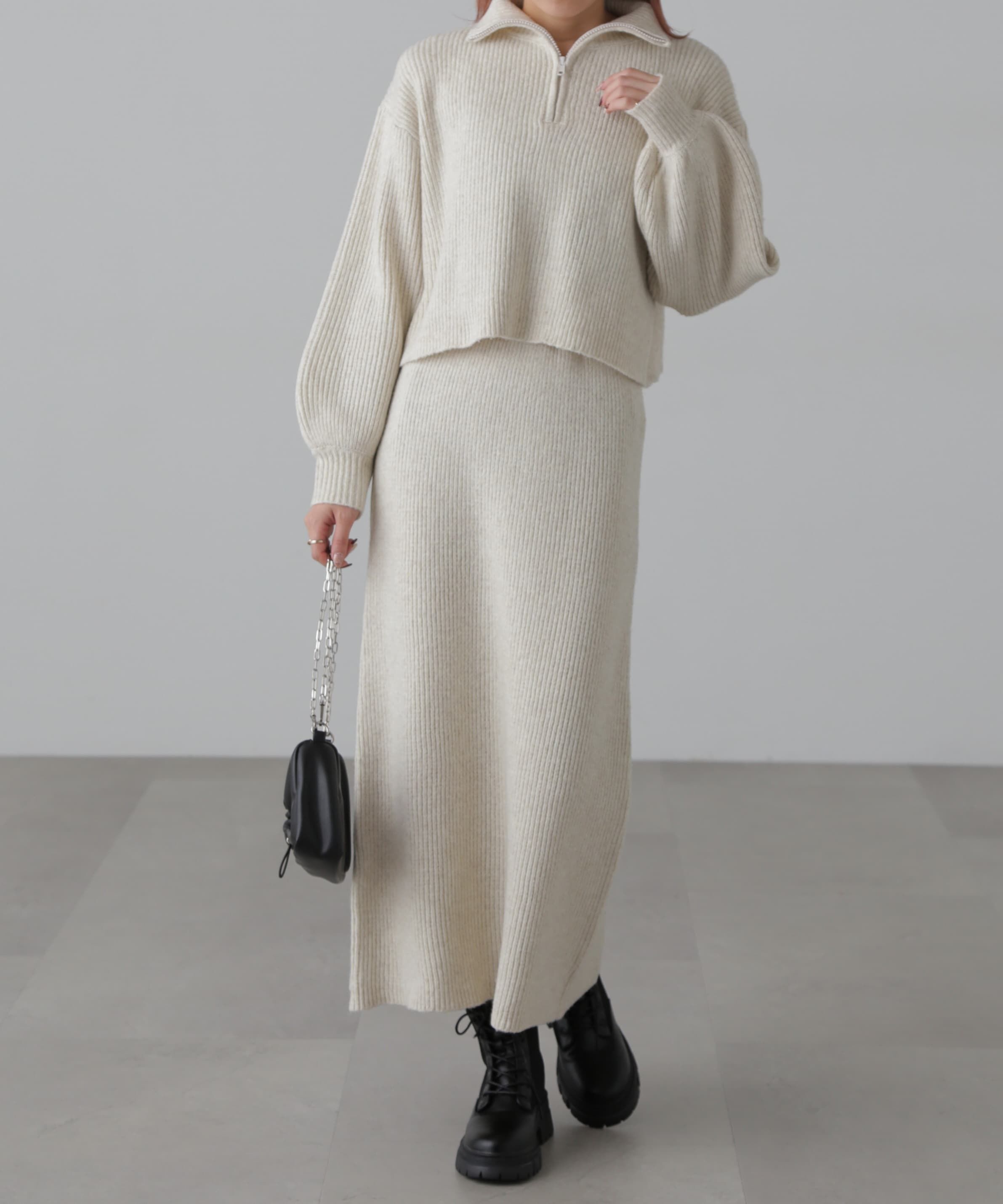  「ハーフジップニット&times;ナロースカートセットアップ」|ワンピース|