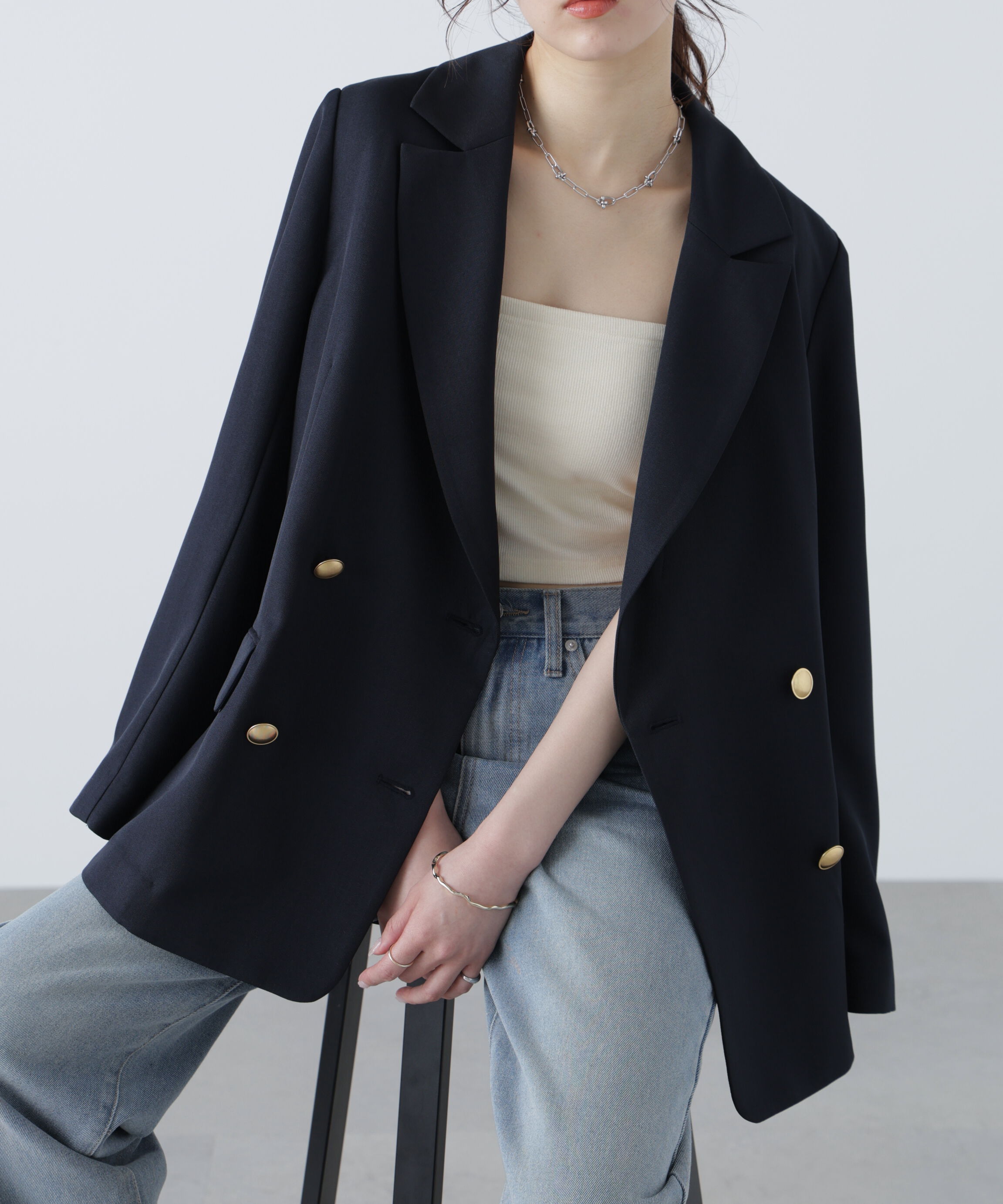  「金ボタンダブルブレストジャケット」|その他|ネイビー