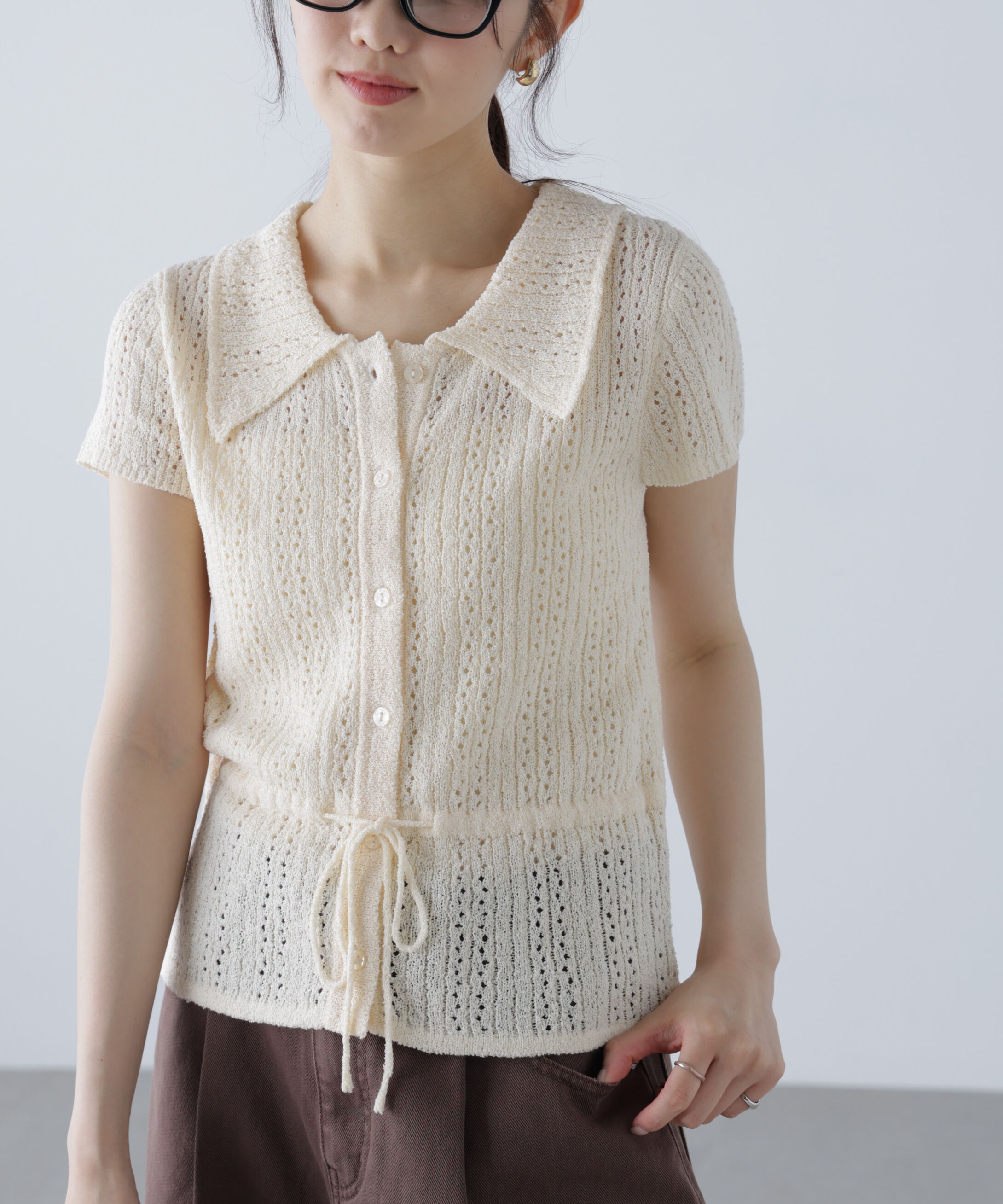  「透かし編みペプラムニット」|ニット・セーター|