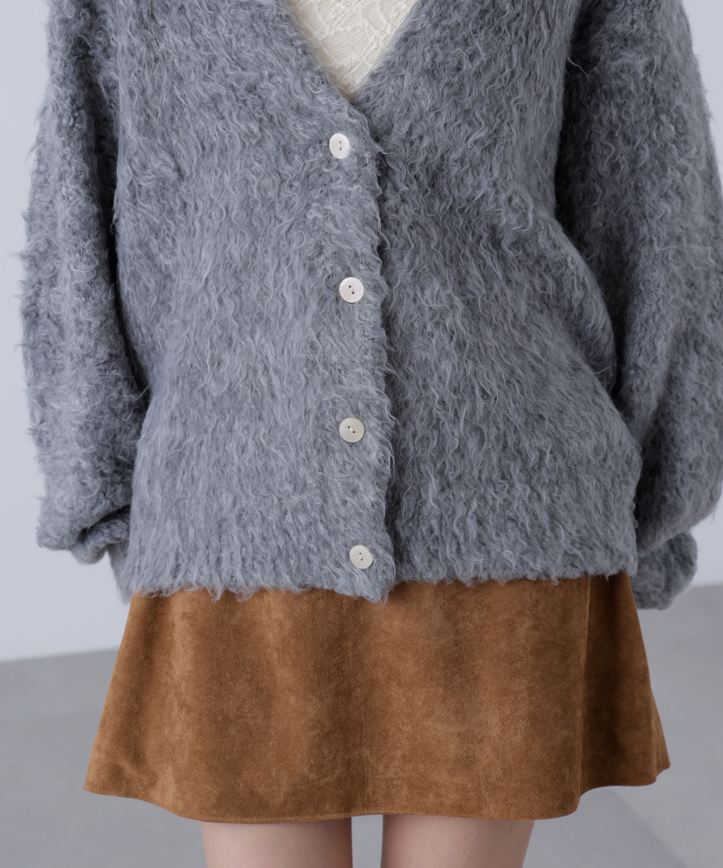  「ウェーブ起毛Vネックカーディガン」|ニット・セーター|