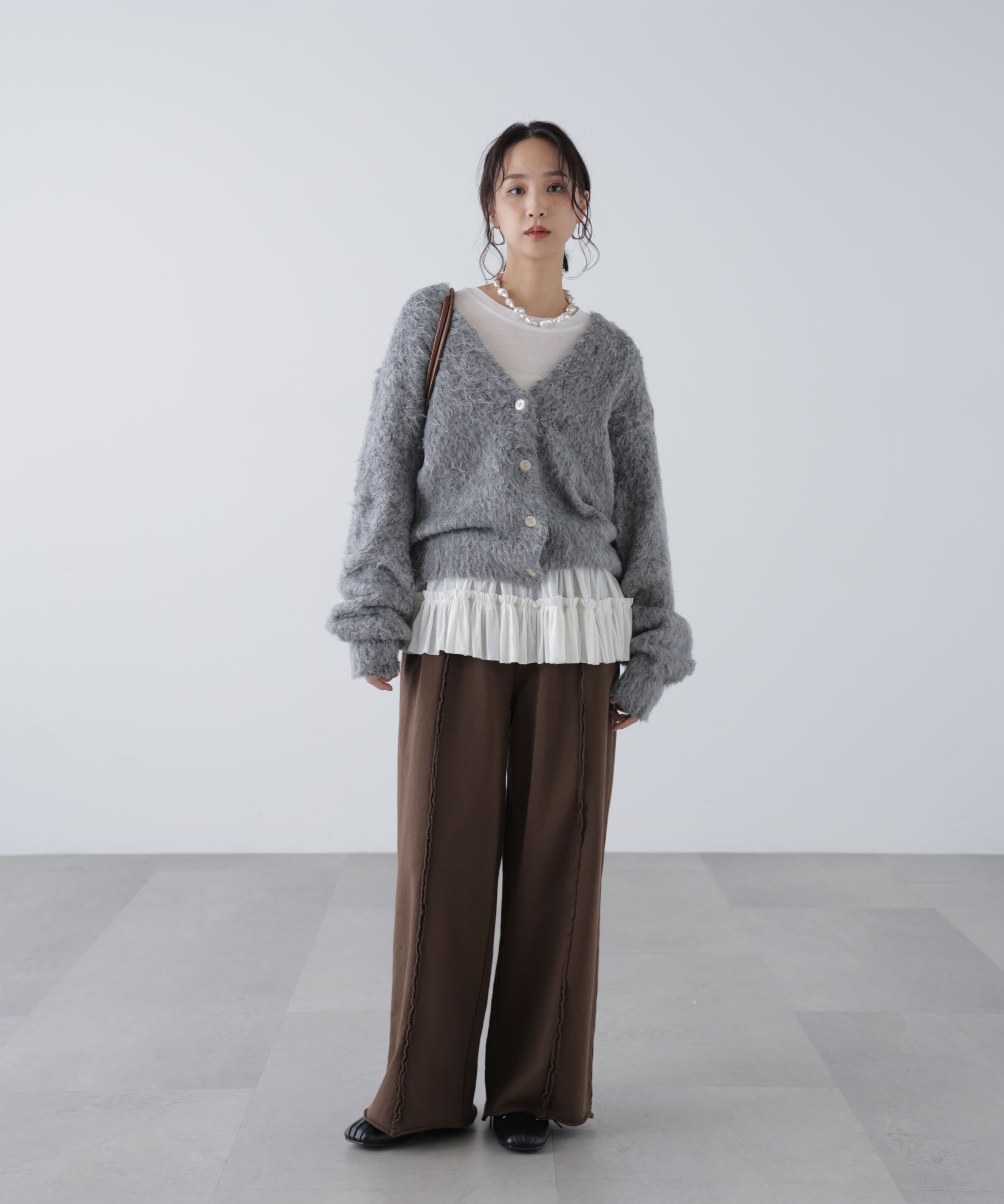  「ウェーブ起毛Vネックカーディガン」|ニット・セーター|