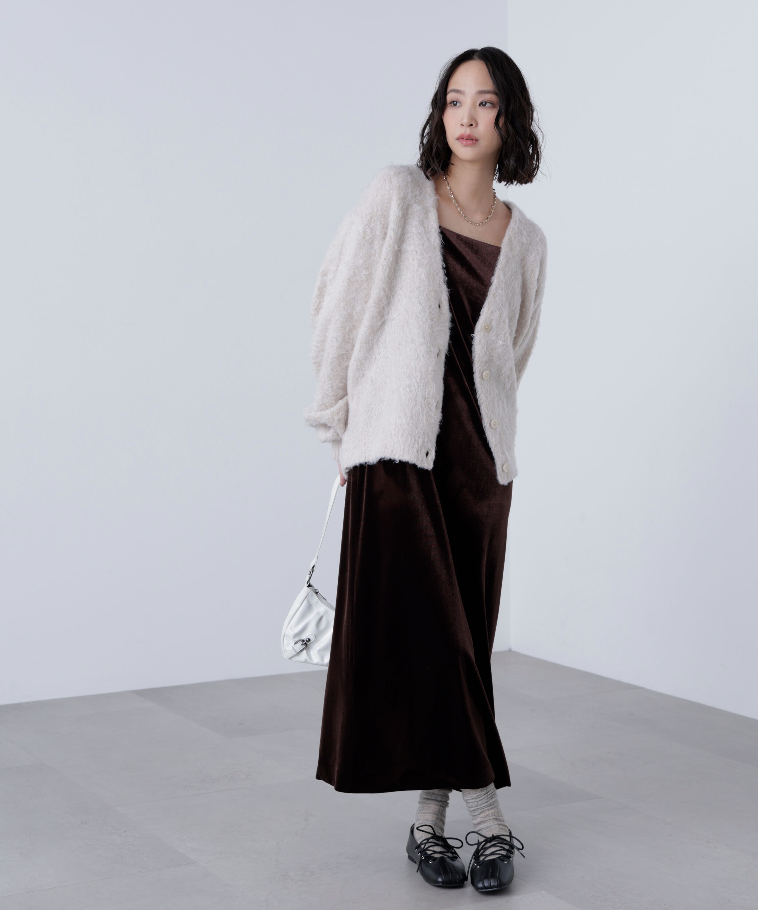  「ウェーブ起毛Vネックカーディガン」|ニット・セーター|