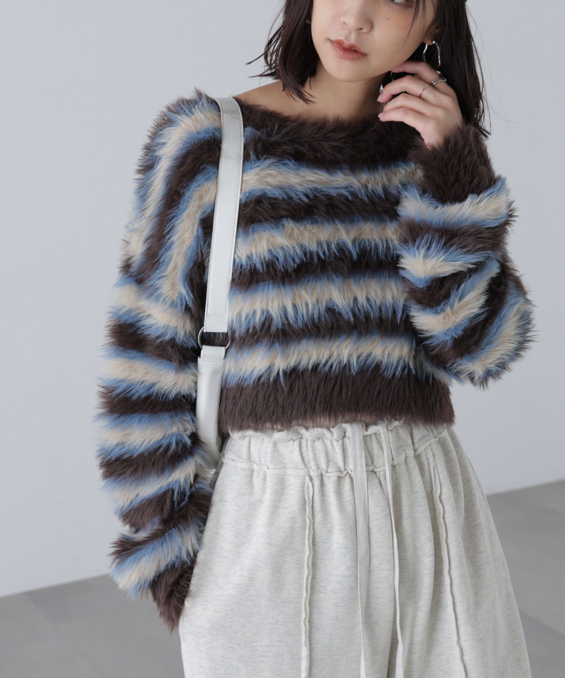  「シャギーボーダークロップドニット」|ニット・セーター|