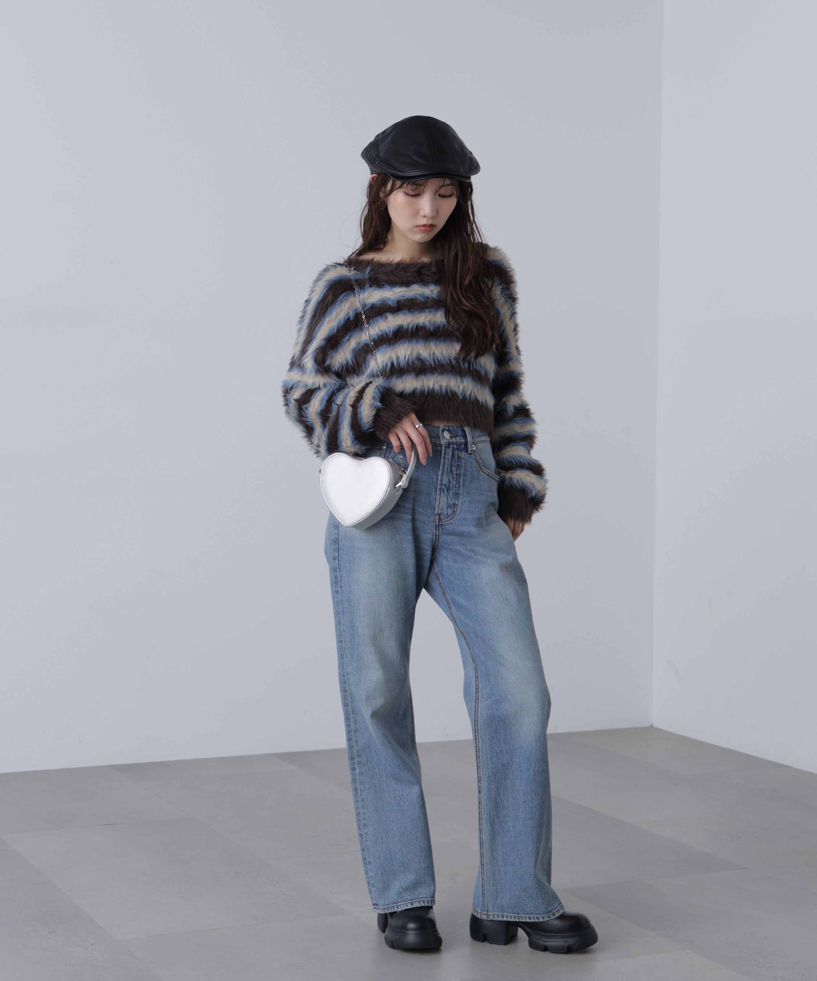  「シャギーボーダークロップドニット」|ニット・セーター|