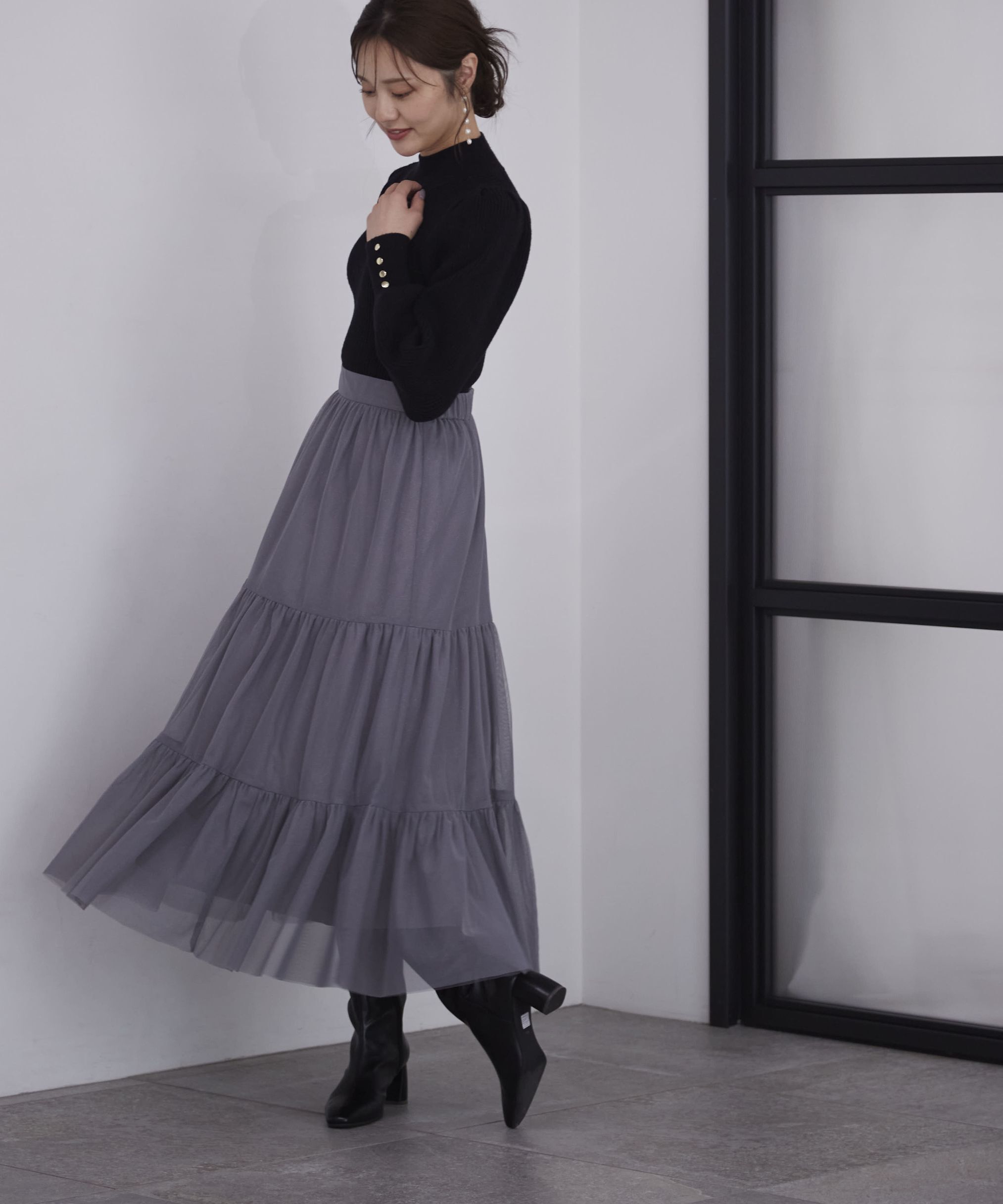 PROPORTION BODY DRESSING「重ねラメチュールティアードスカート24AW」|スカート|