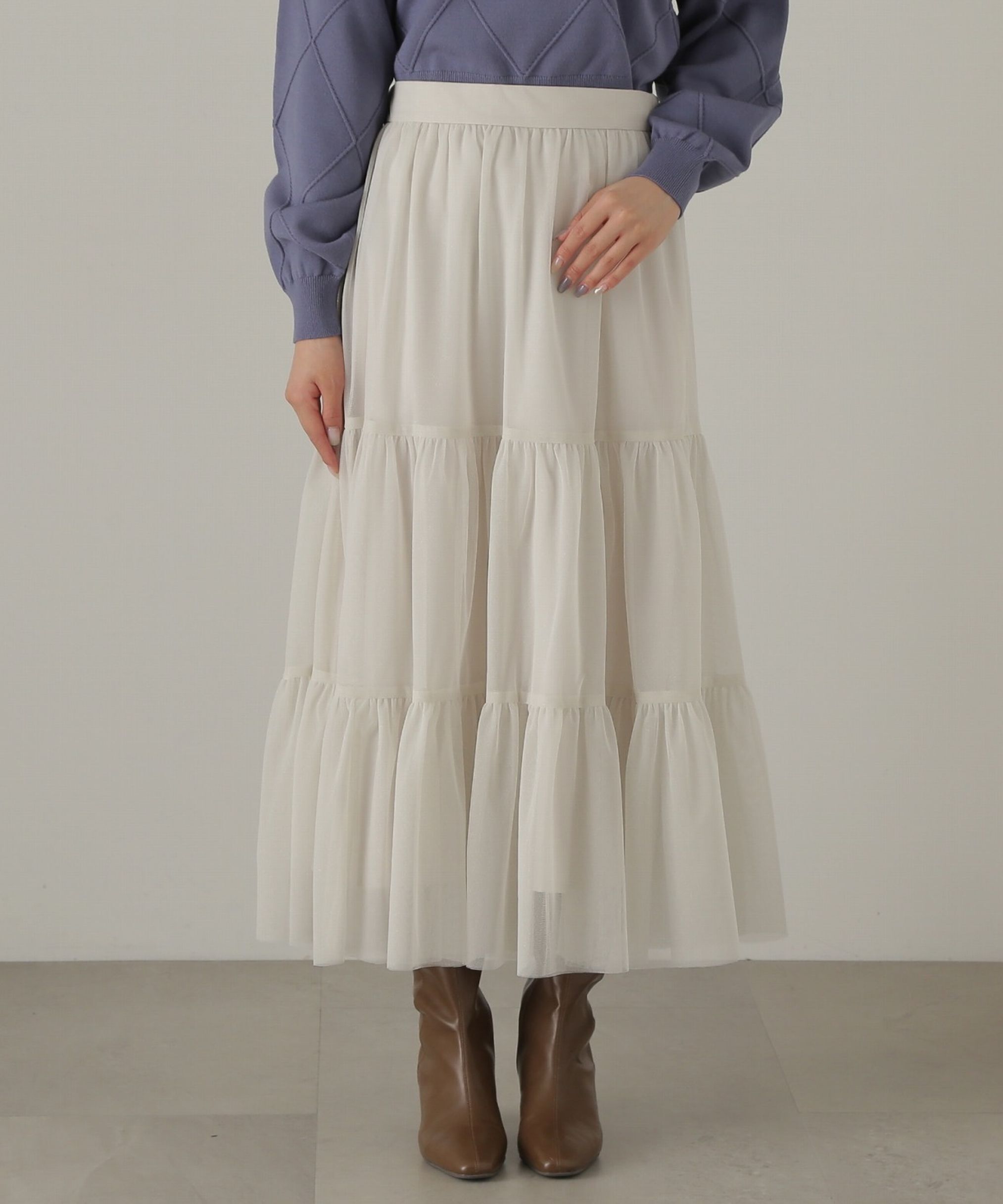 PROPORTION BODY DRESSING「重ねラメチュールティアードスカート24AW」|スカート|