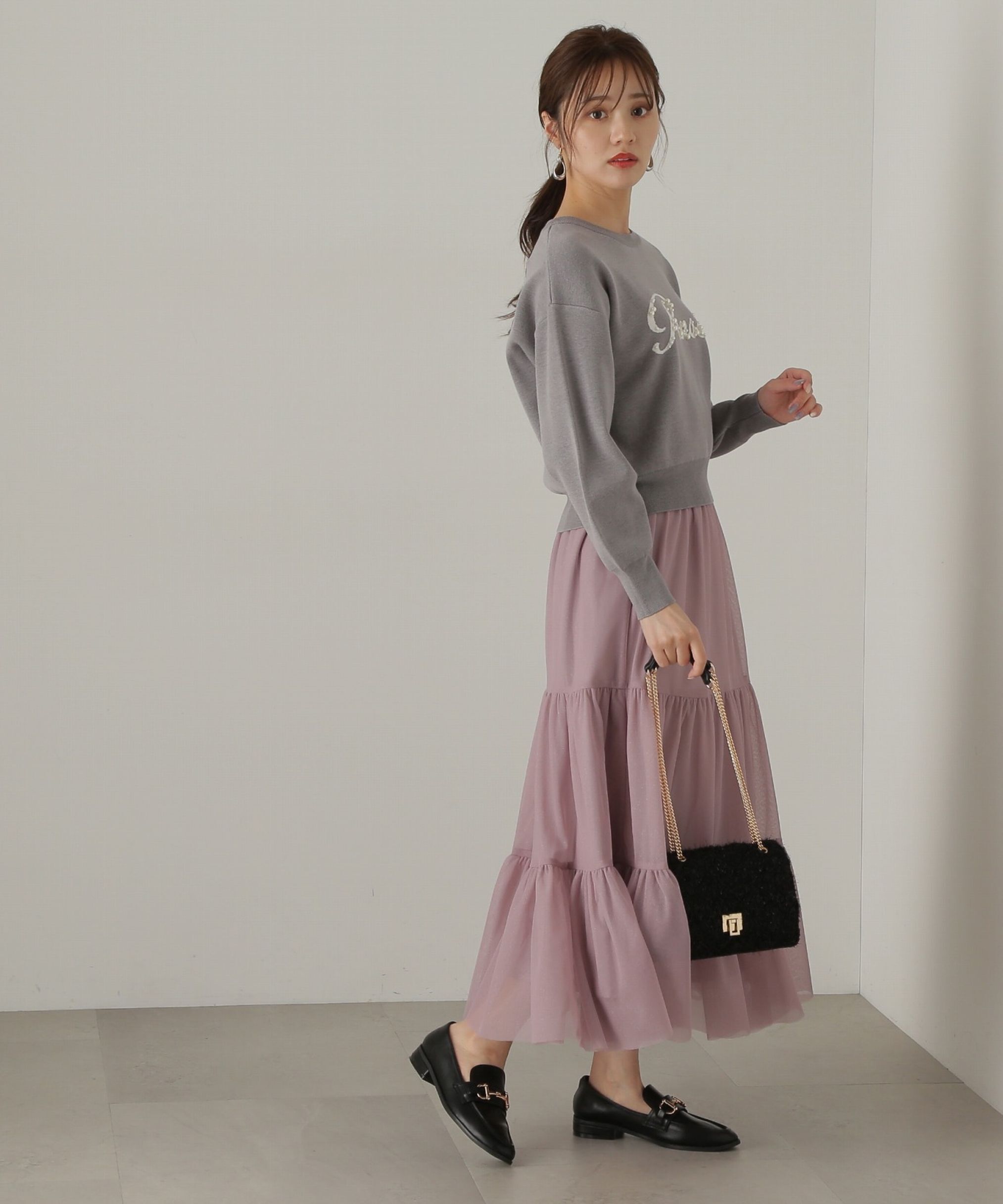 PROPORTION BODY DRESSING「重ねラメチュールティアードスカート24AW」|スカート|ピンク