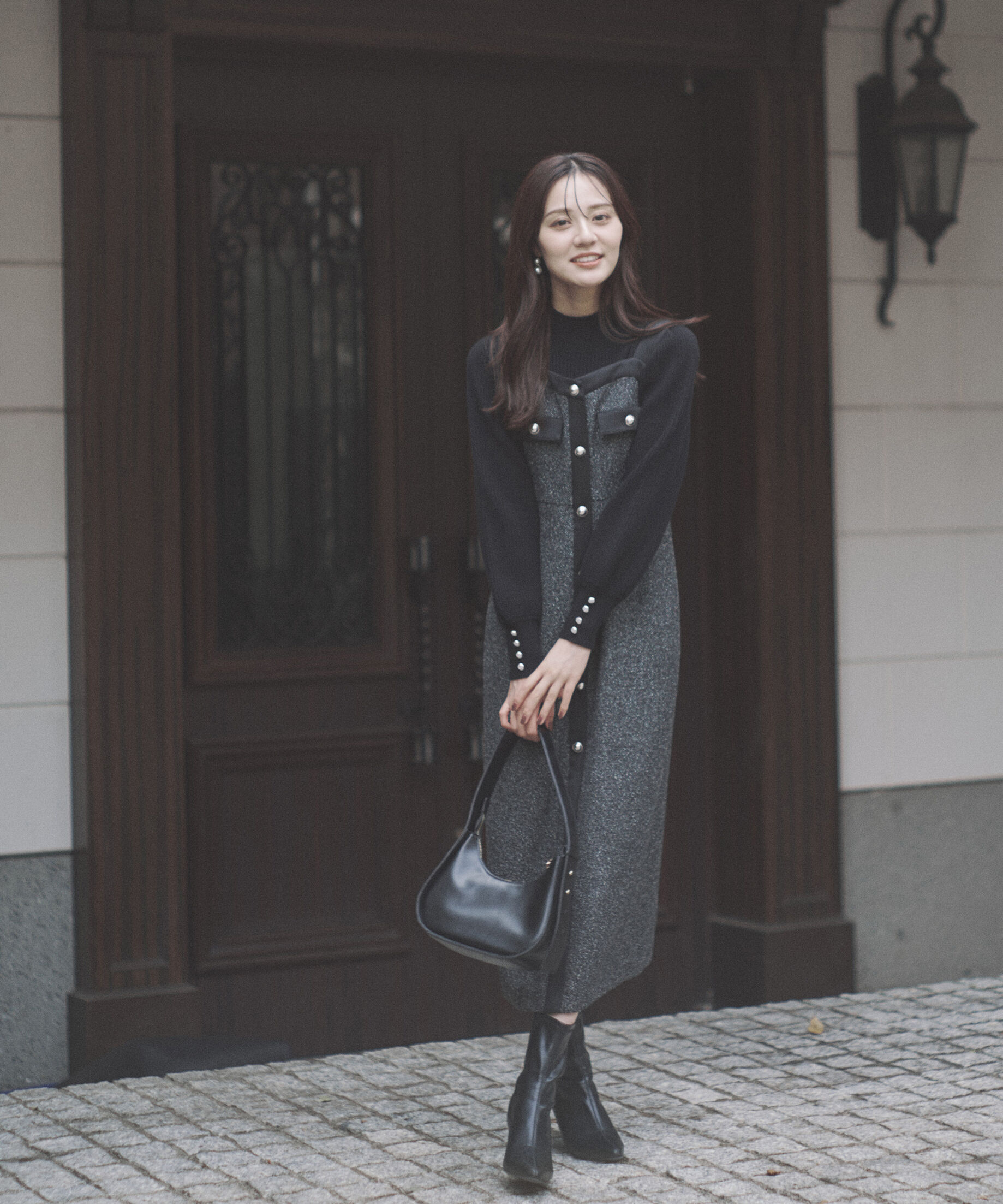 PROPORTION BODY DRESSING「ツイードロングジャンスカ 25AW」|ワンピース|ブラックツイ