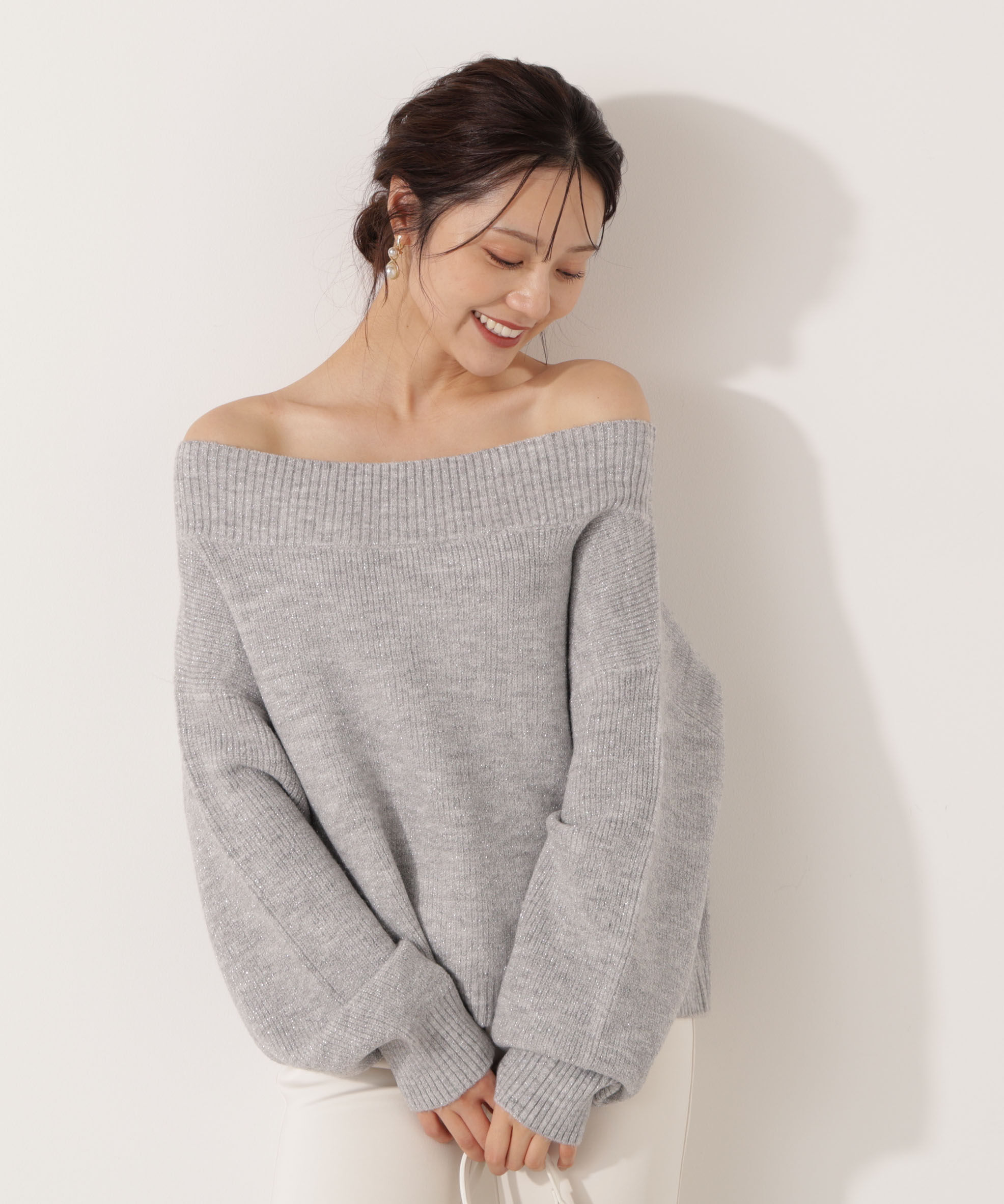 PROPORTION BODY DRESSING「ラメ入りオフショル畔ニット 25AW」|ニット・セーター|