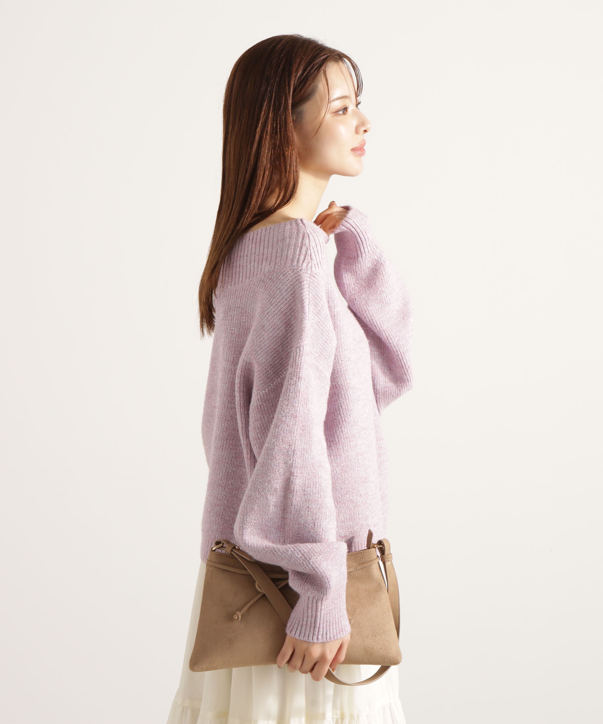 PROPORTION BODY DRESSING「ラメ入りオフショル畔ニット 25AW」|ニット・セーター|