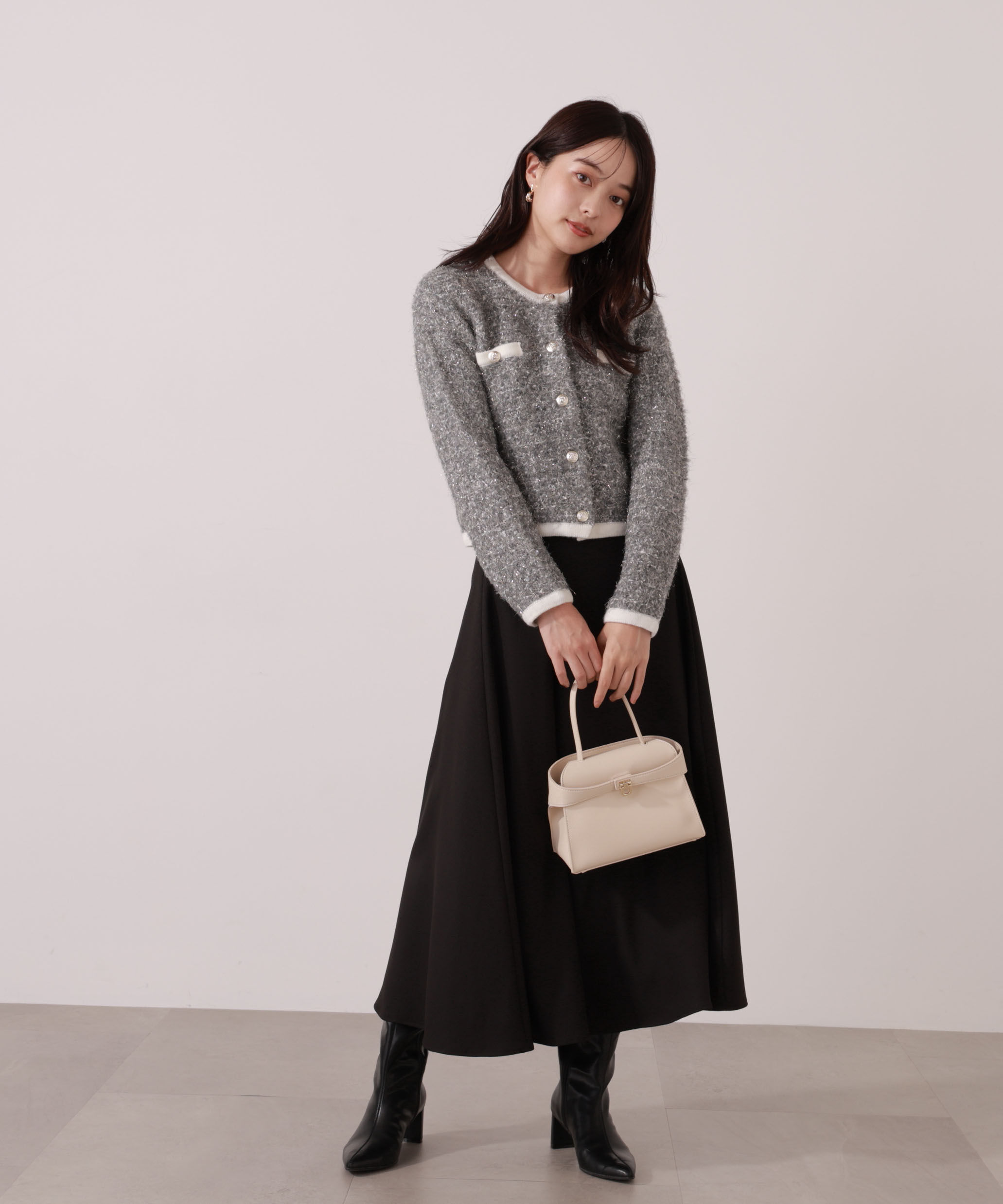 PROPORTION BODY DRESSING「ファンシーツイード風ニットカーディガン 25AW」|カーディガン|
