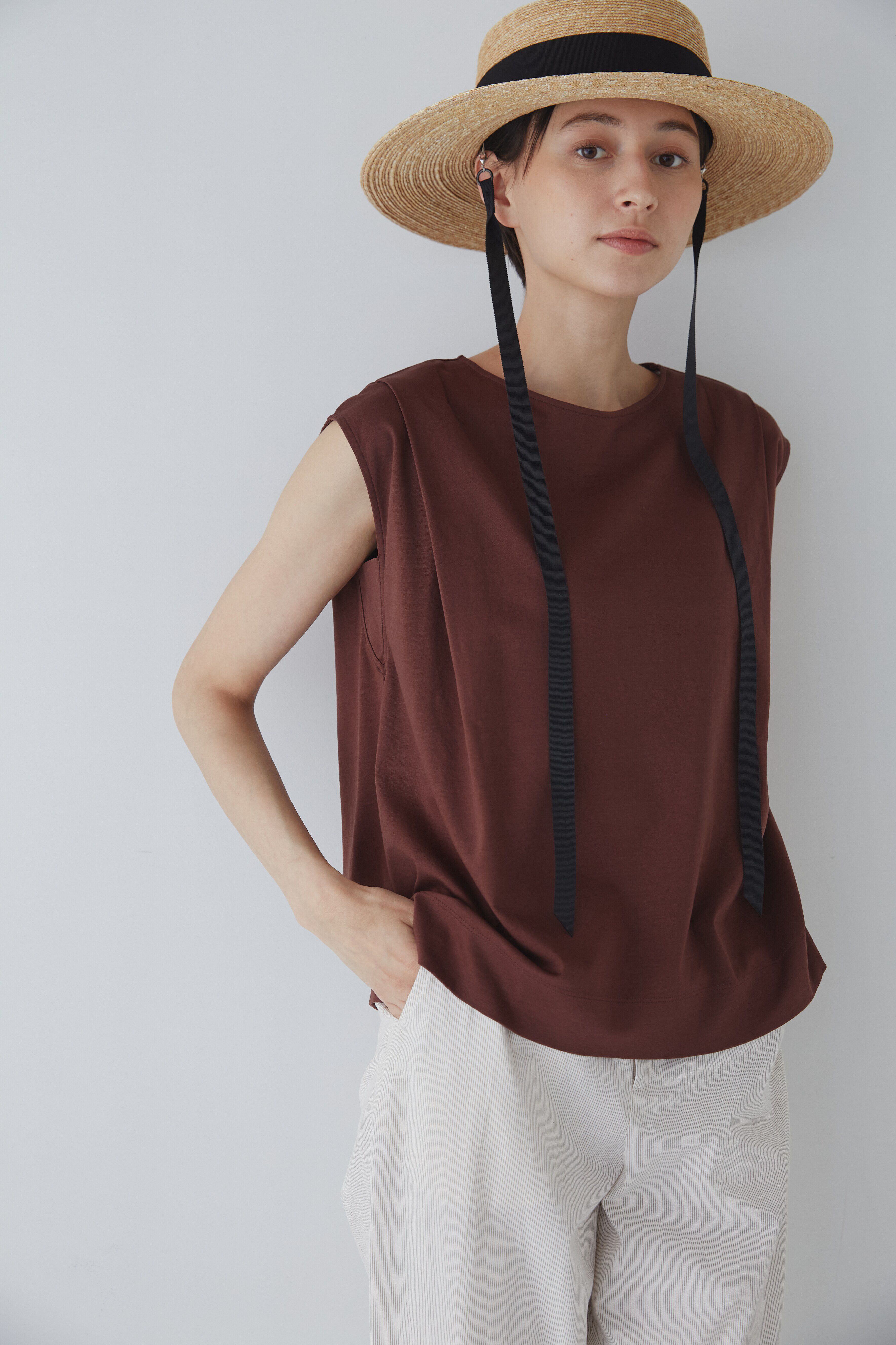  「◆スムースフレンチスリーブＴシャツ」|Tシャツ・カットソー|ブラウン