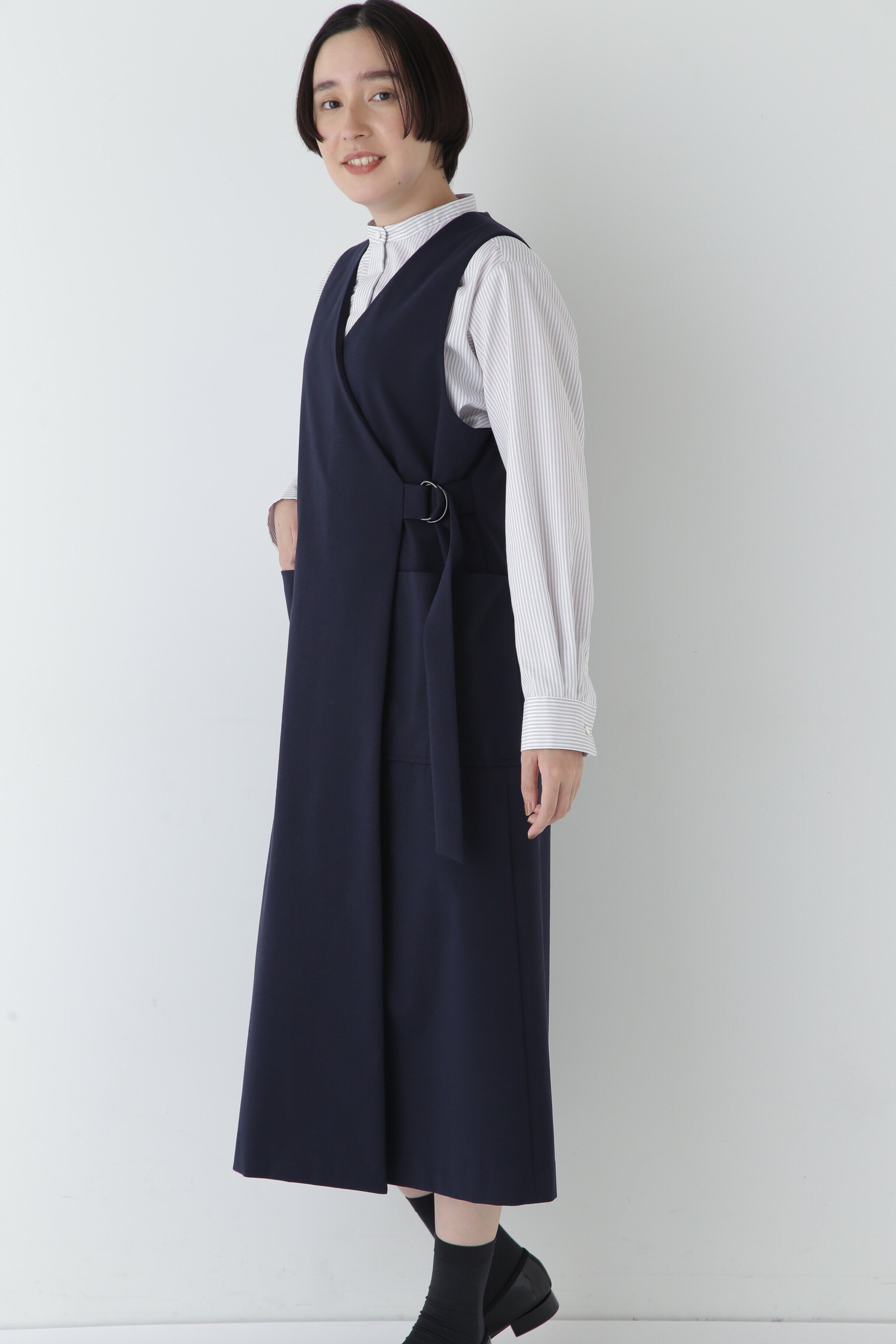  「◆ストレッチポンチラップワンピース」|ワンピース|ネイビー