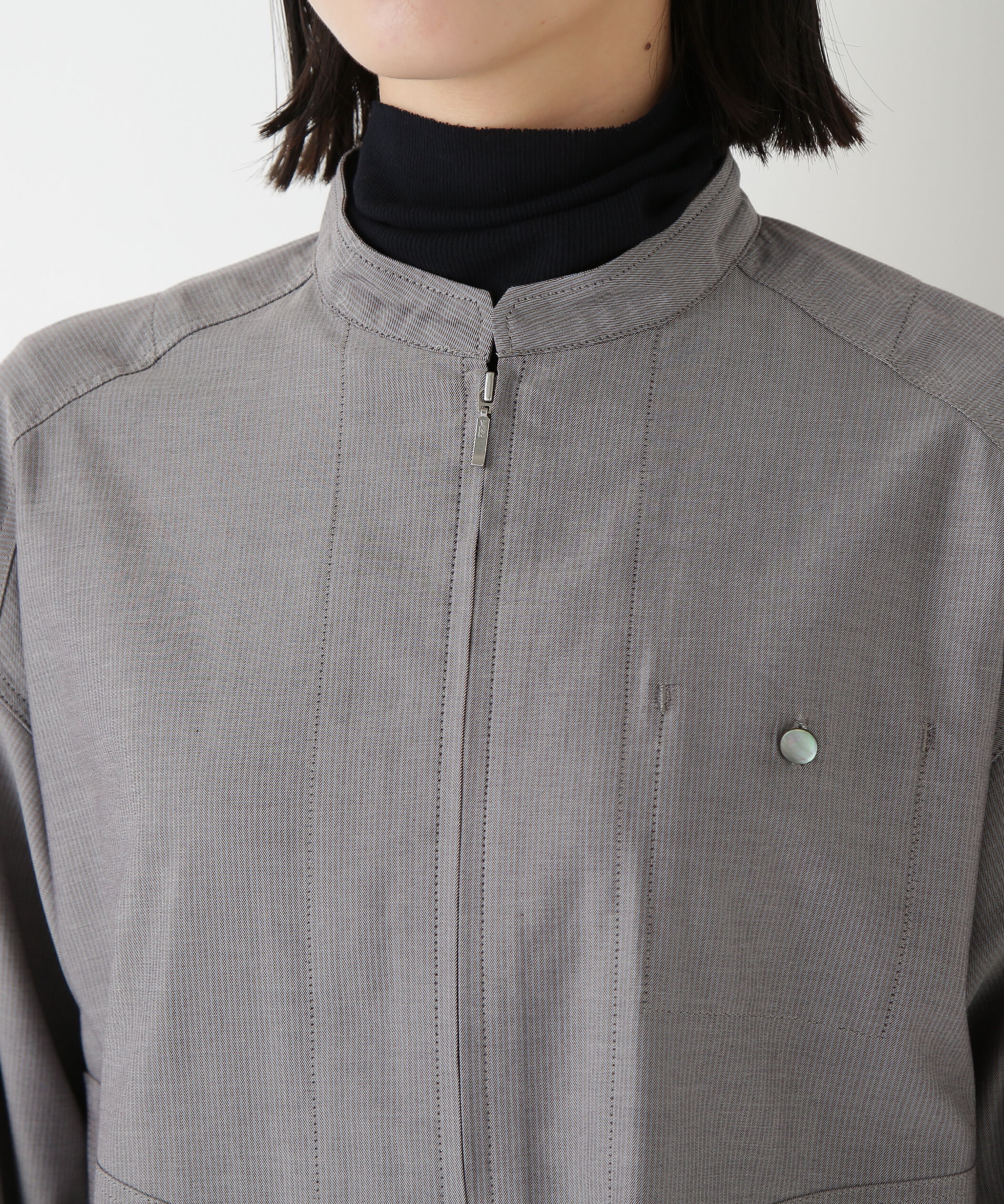  「◆ツイルストライプジップシャツブルゾン」|シャツ・ブラウス|