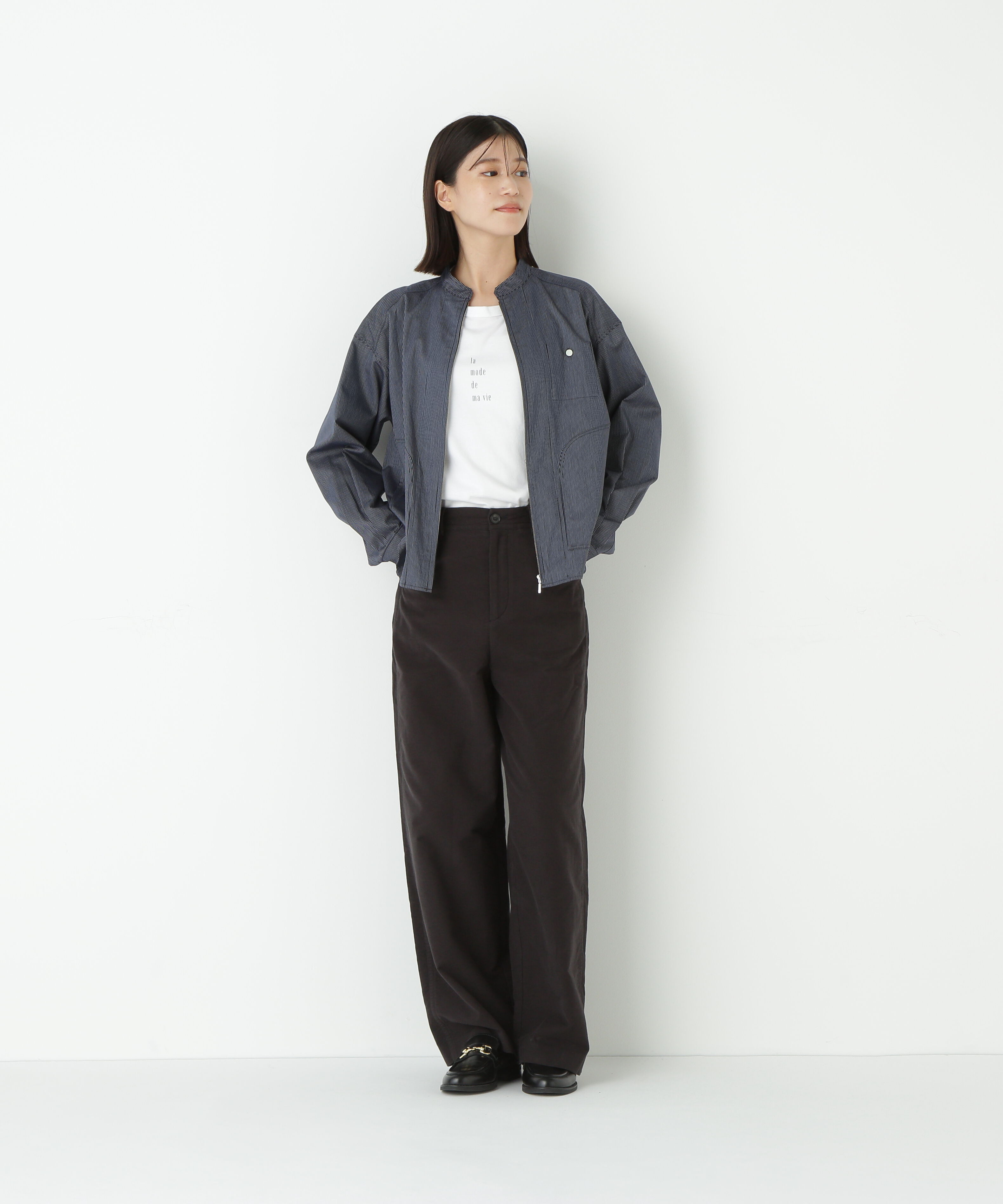  「◆ツイルストライプジップシャツブルゾン」|シャツ・ブラウス|