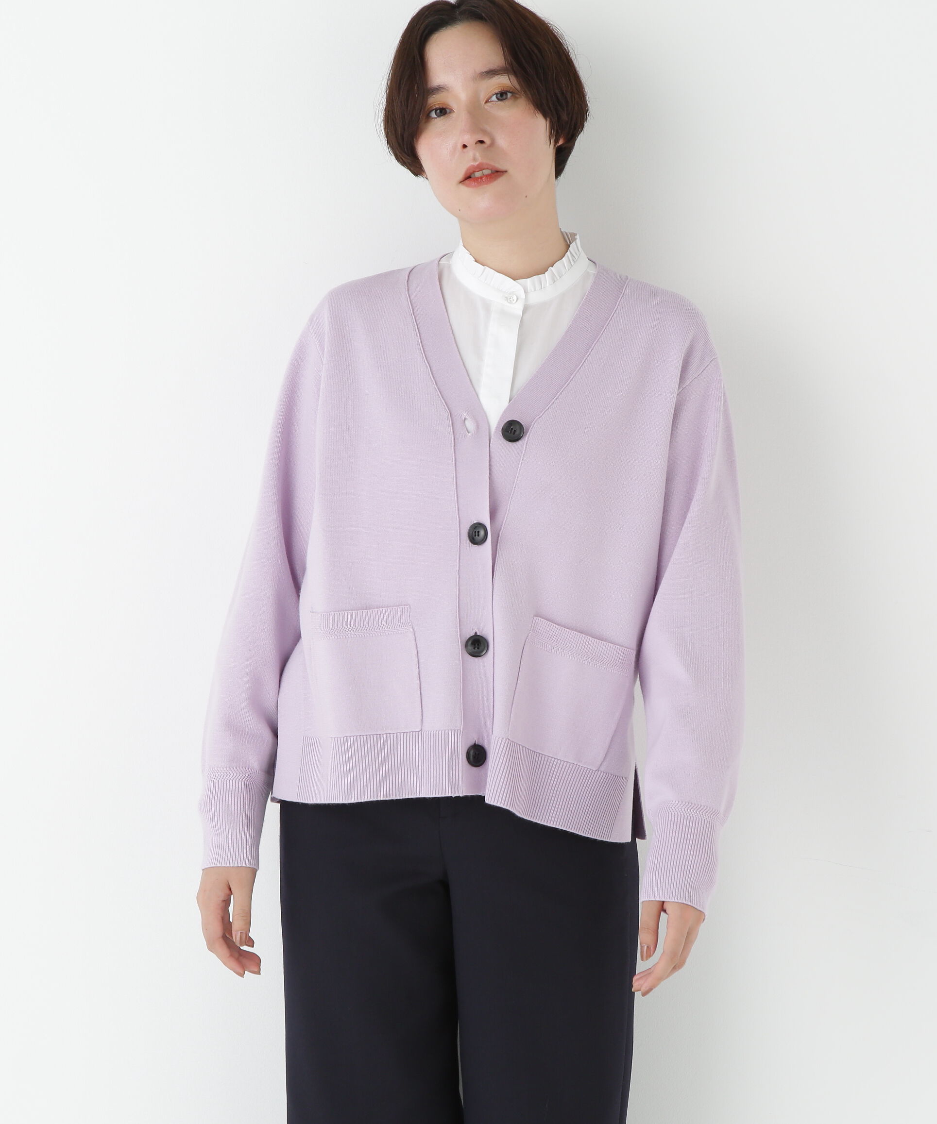  「◆ハイゲージプレーティングＶネックカーディガン」|ニット・セーター|ラベンダー