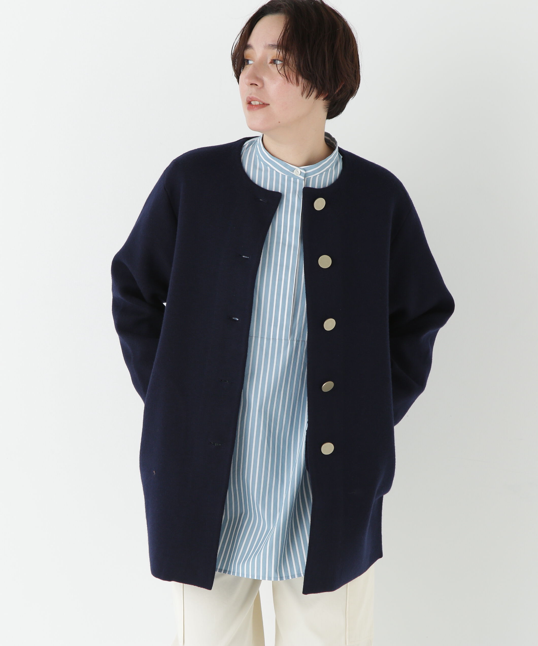  「◆接結ニットコート」|その他|ネイビー