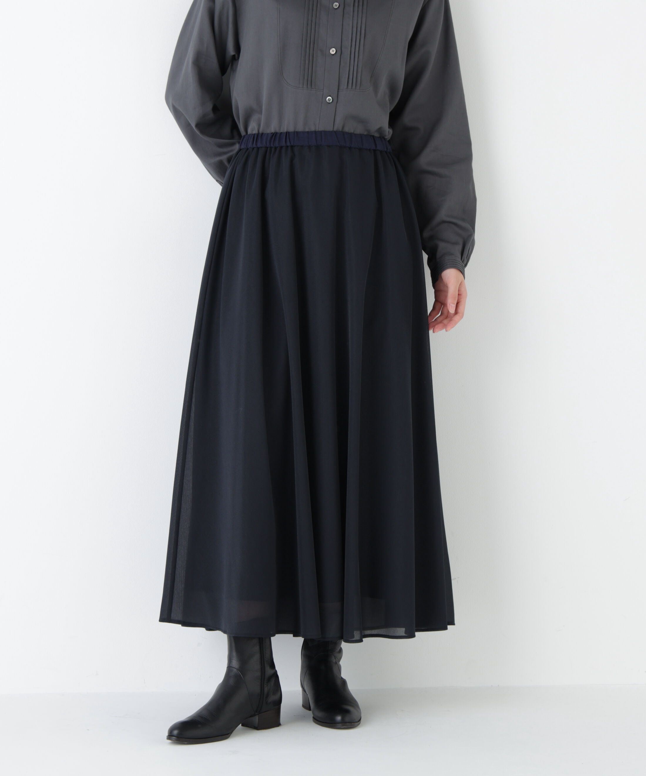  「◆オーガンジートリコットギャザースカート」|スカート|ネイビー