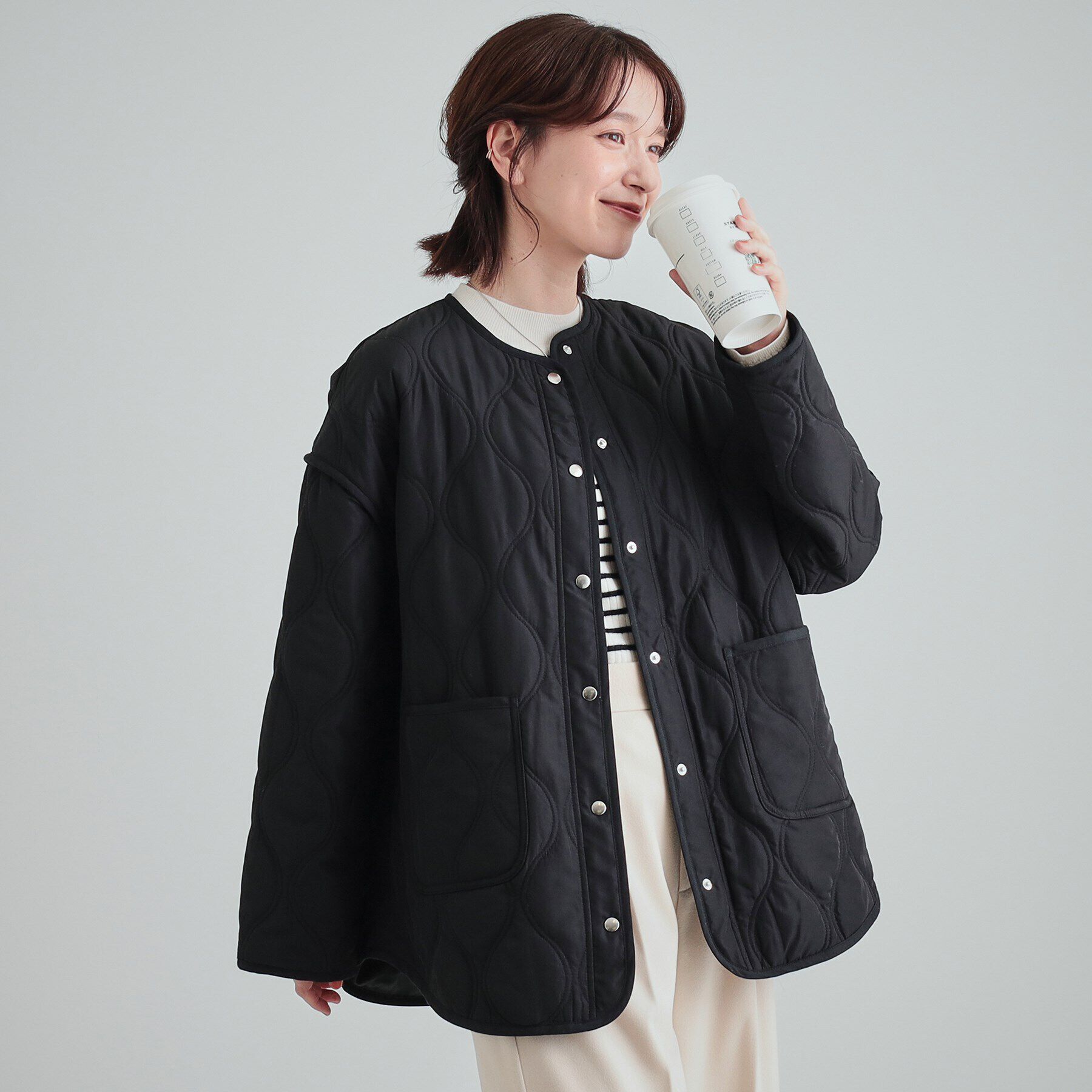 SHOO･LA･RUE「【高レビュー/撥水/吸湿発熱】大人が着たい オーバーキルトブルゾン」|ブルゾン・スタジャン|ブラック(019)